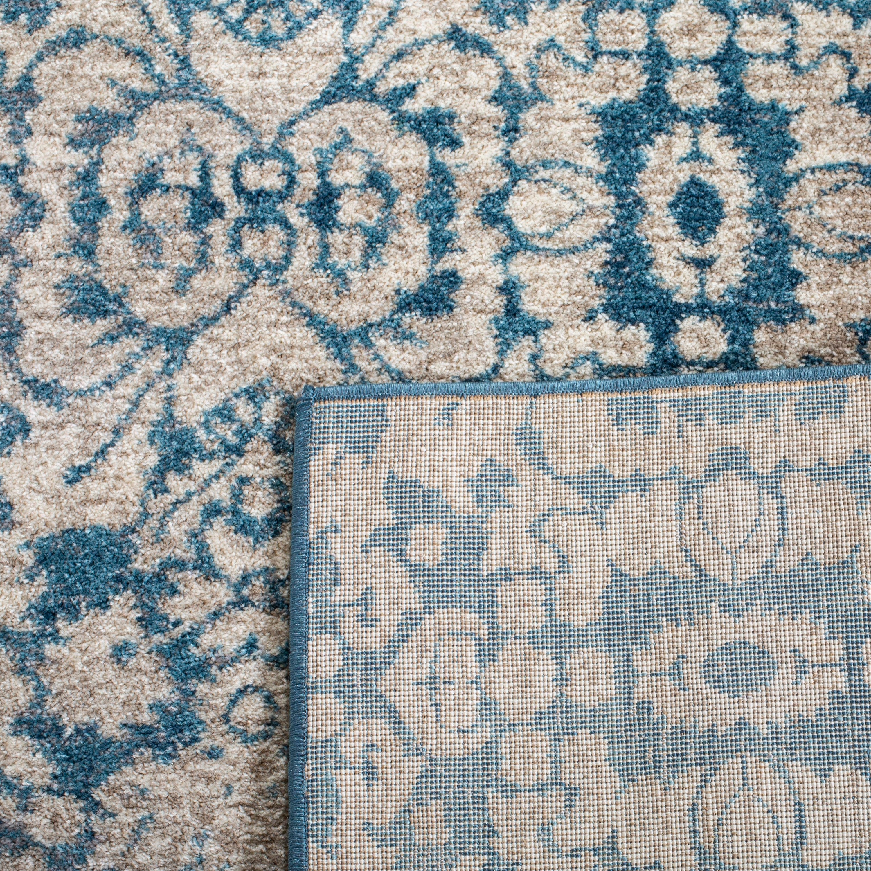 Blue Floral Motif Synthetic 8' x 10' Area Rug