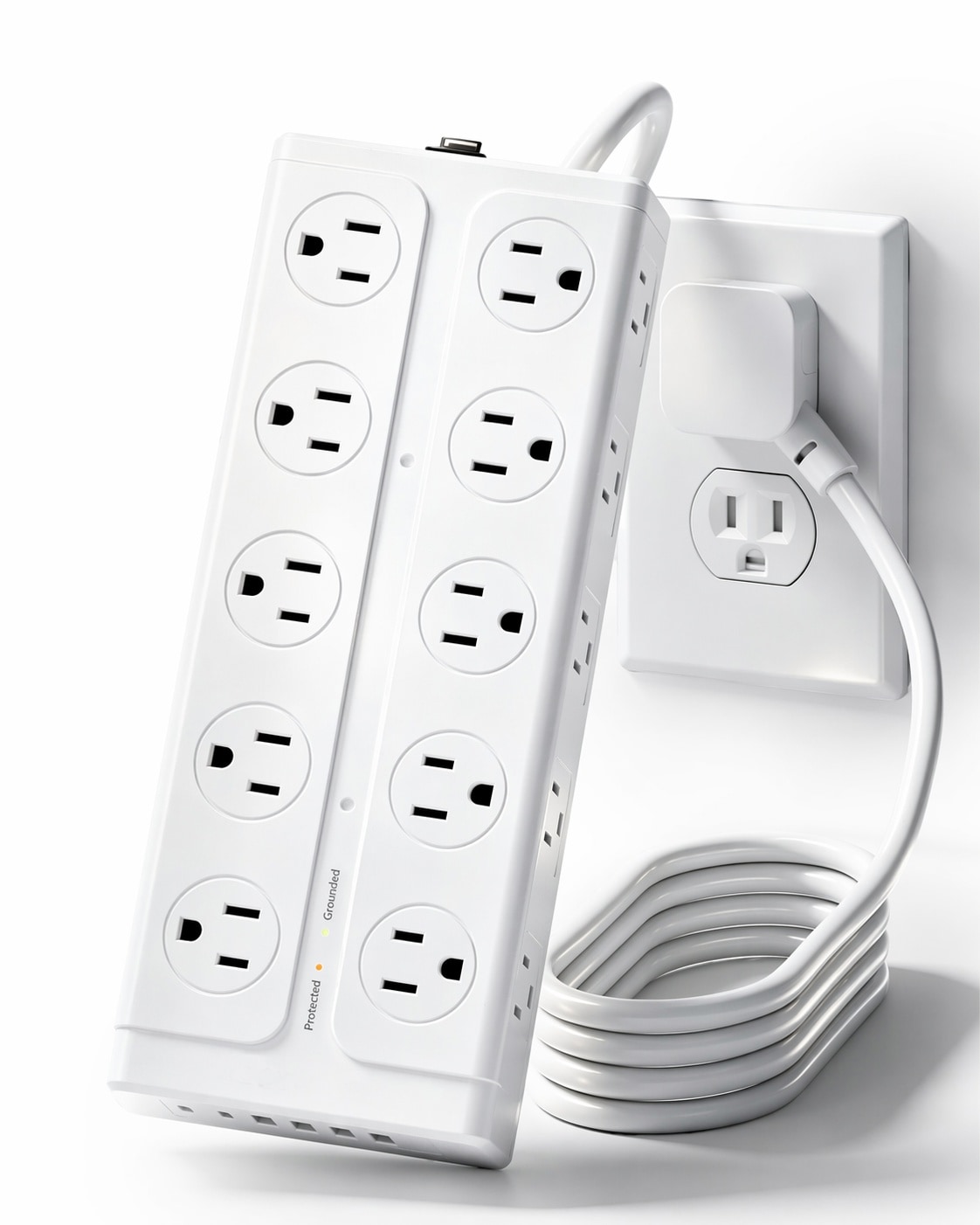 KIWDZFU  Surge Protector Power Strip 6Ft Extension Cord with Multiple Outlets Flat Plug Power Strip with 20 Outlets 6 USB Ports 2 USB C 4 Side