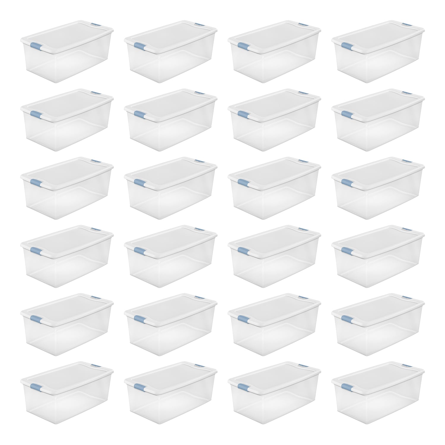 Sterilite 108713 24 -Pack Large 26.5 -Gallons ( 106 -Quarts ) Clear - 106 Qt Weatherproof Stackable Tote with Latching Lid