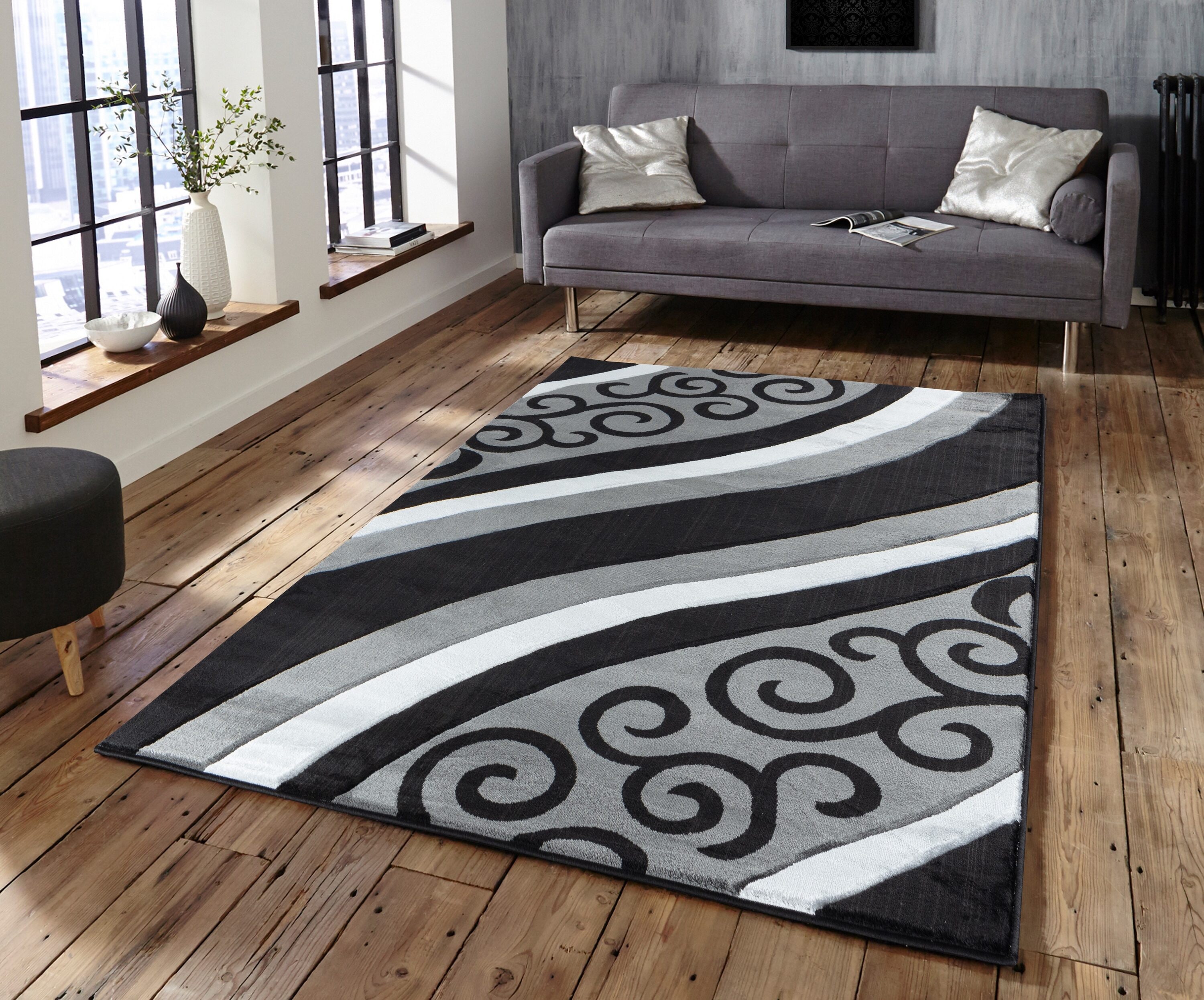 MDA Rugs GM35710 Glamour 6 x 9 (ft) Polypropylene Grey/Black Rectangular Indoor Abstract Area rug