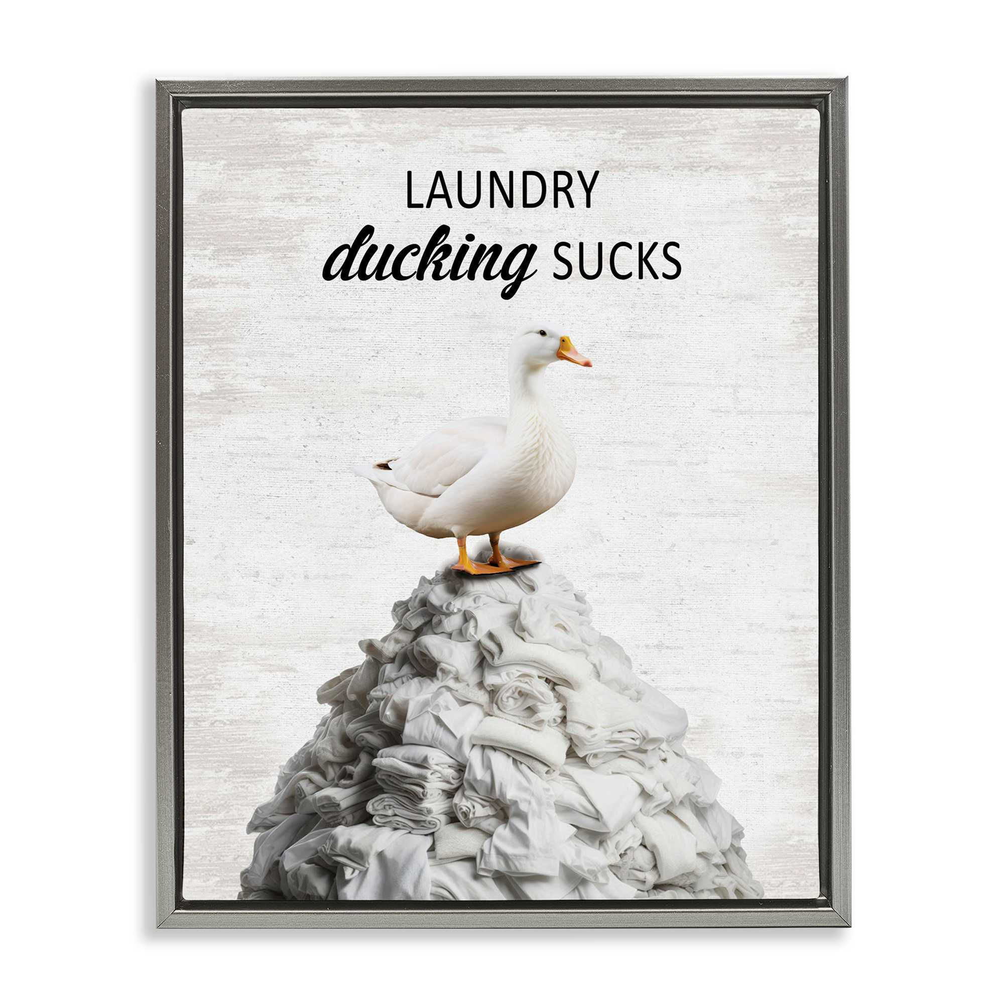 Stupell Industries BS-887-FFL-24X30 Duck and Laundry Pile Gray Framed Floater Canvas Wall Art By Lettered and Lined 25 x 31
