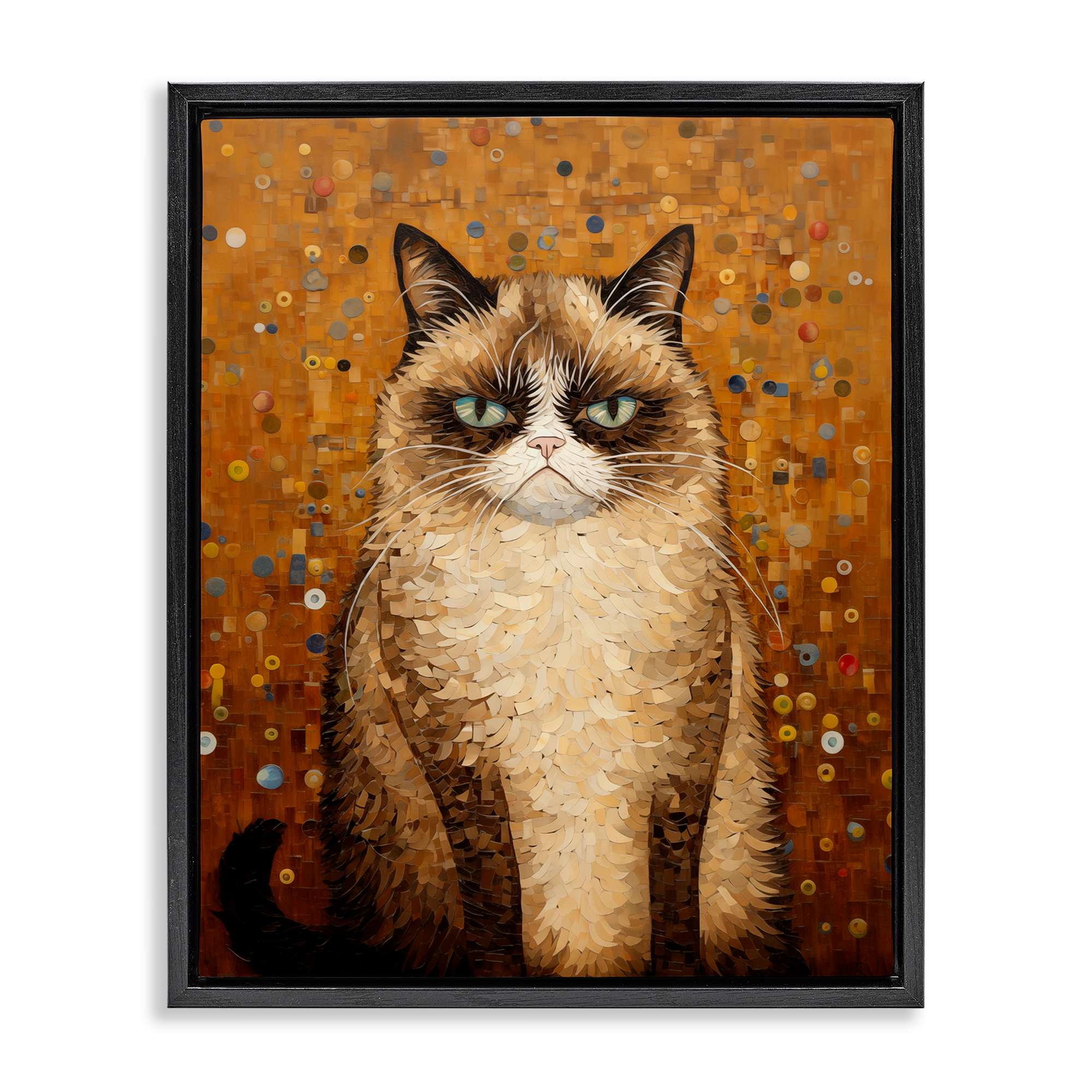 Stupell Industries BT-867-FFB-24X30 Grumpy Klimt Cat Floating Frame design by Arlington Prints