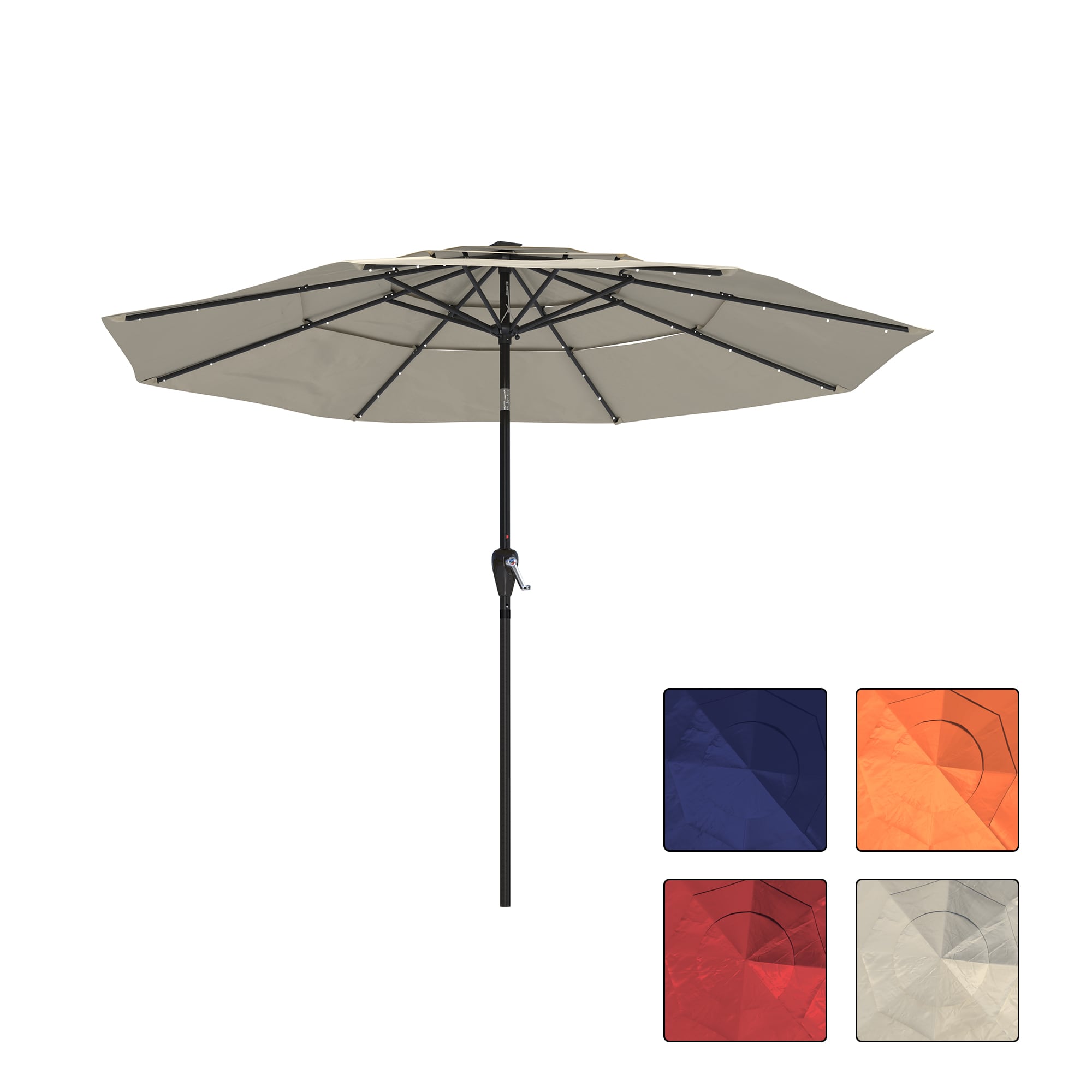 Dimakai DK-01HT10941 10-ft Aluminum Beige Push-button Tilt Market Patio Umbrella with Lights