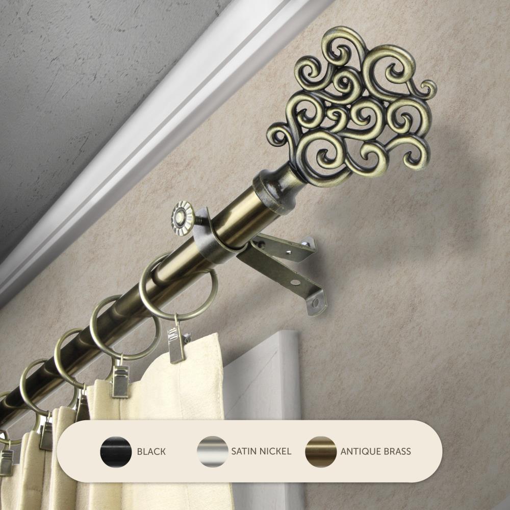Hart & Harlow L4871-994 13/16-in Aurora 120-in to 170-in Antique Brass Steel Single curtain rod with Finials