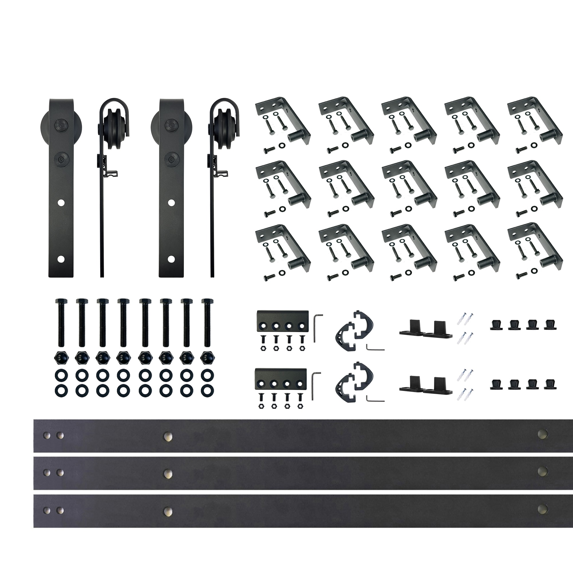 HOMACER CM-YT2TGH240C 240-in Rustic black Black Indoor J-strap Double Barn door hardware kit