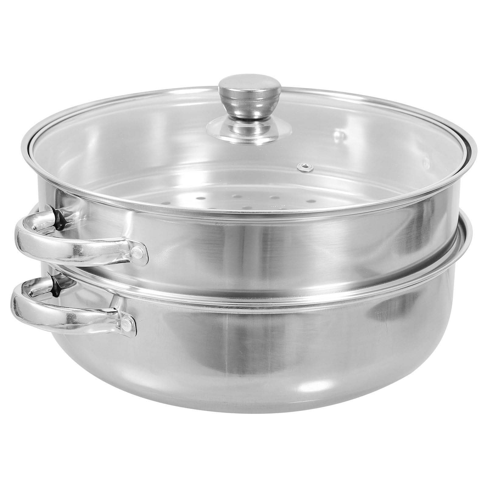 Aoibox  2 Tier 30 cm Stainless Steel Steaming Pot with Glass Lid for Dim Sum Dumplings Vegetables and Seafood