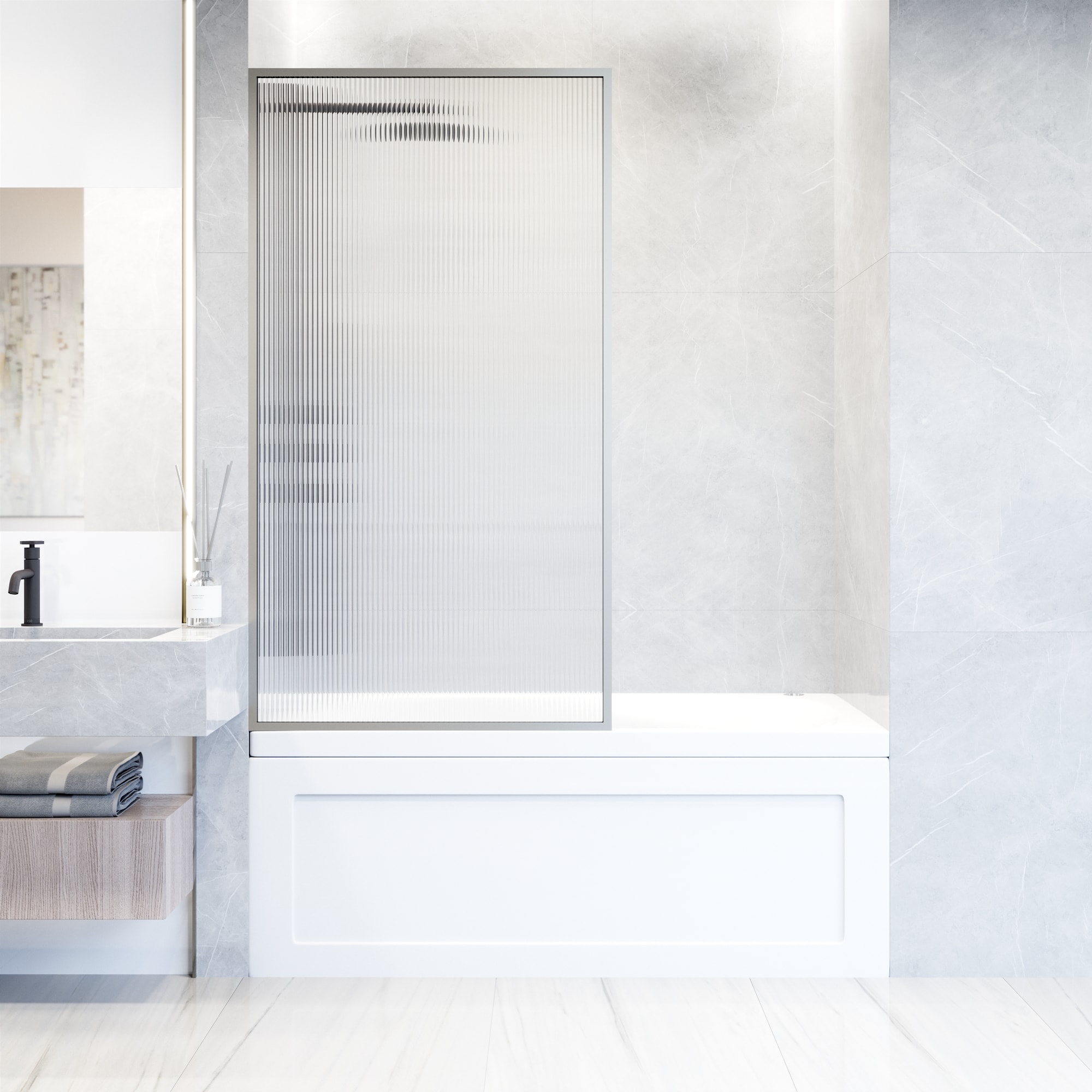 VIGO VG6077STFL3462 Meridian Stainless Steel 34-in W x 62-in H Framed Fixed Bathtub door