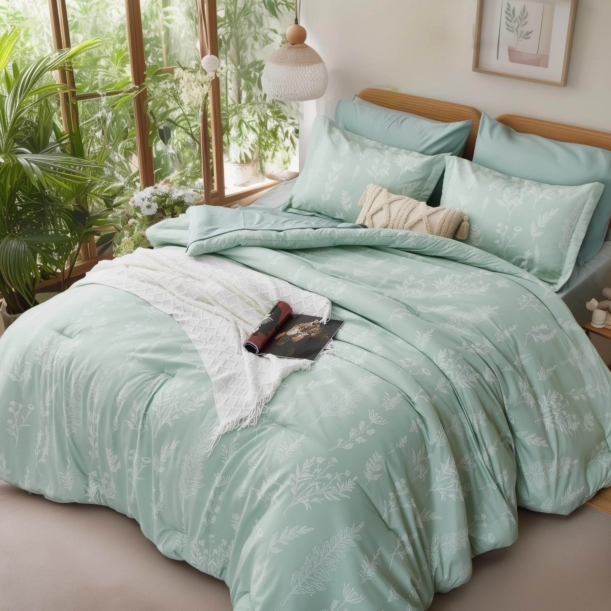WZKZLH 7 Piece Reversible Floral Boho Bedding In A Bag All Season Soft Cozy