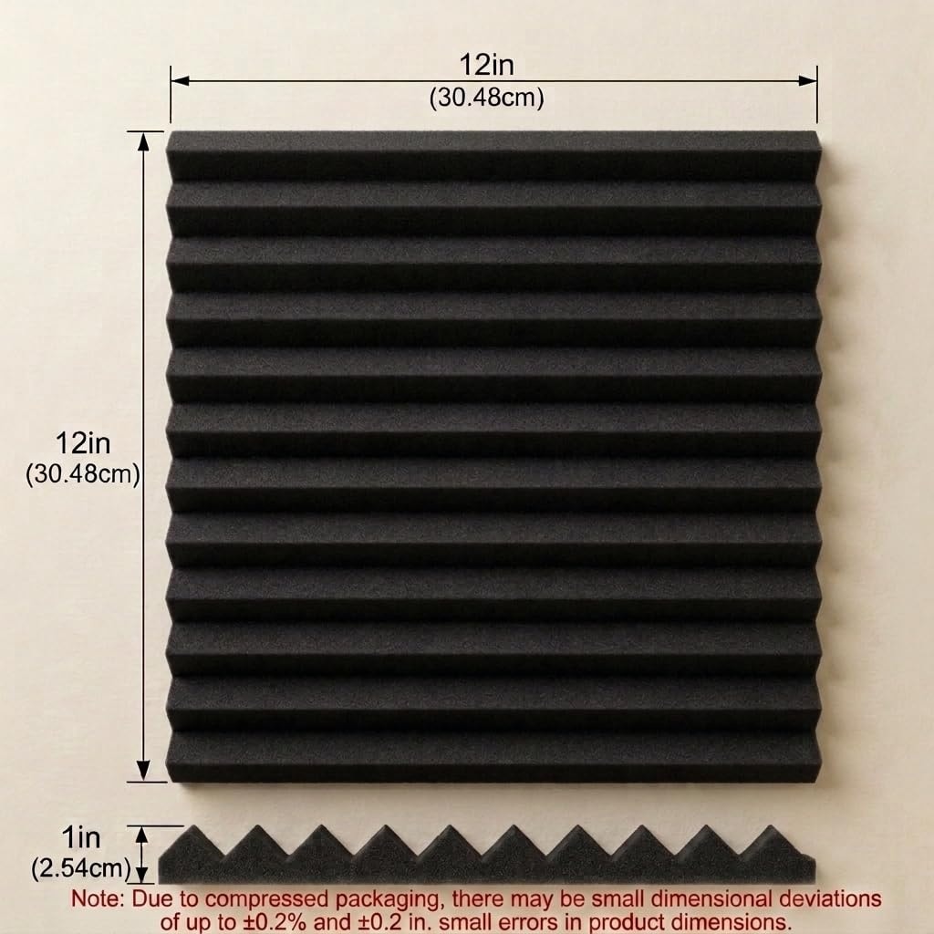 Etokfoks  Acoustic Foam Panels 1x1 ft Black 50 Pack Wavy Triangle Sound Absorption Studio Panels Durable
