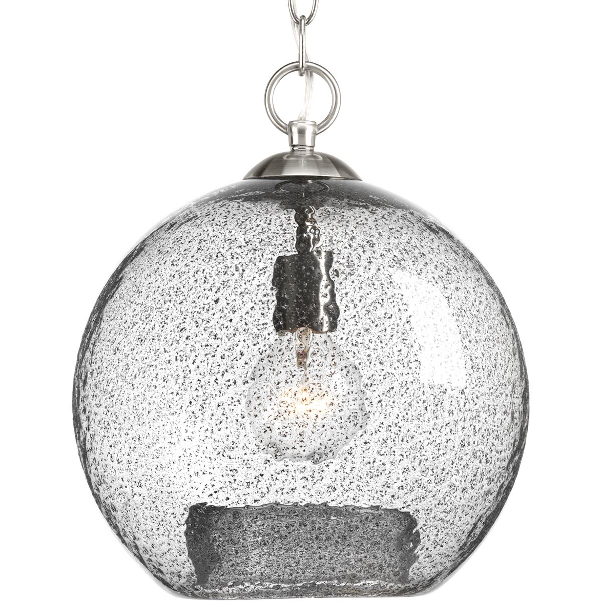 Progress Lighting P500063-009 Malbec Brushed Nickel Transitional Textured glass Globe Medium Hanging Pendant light