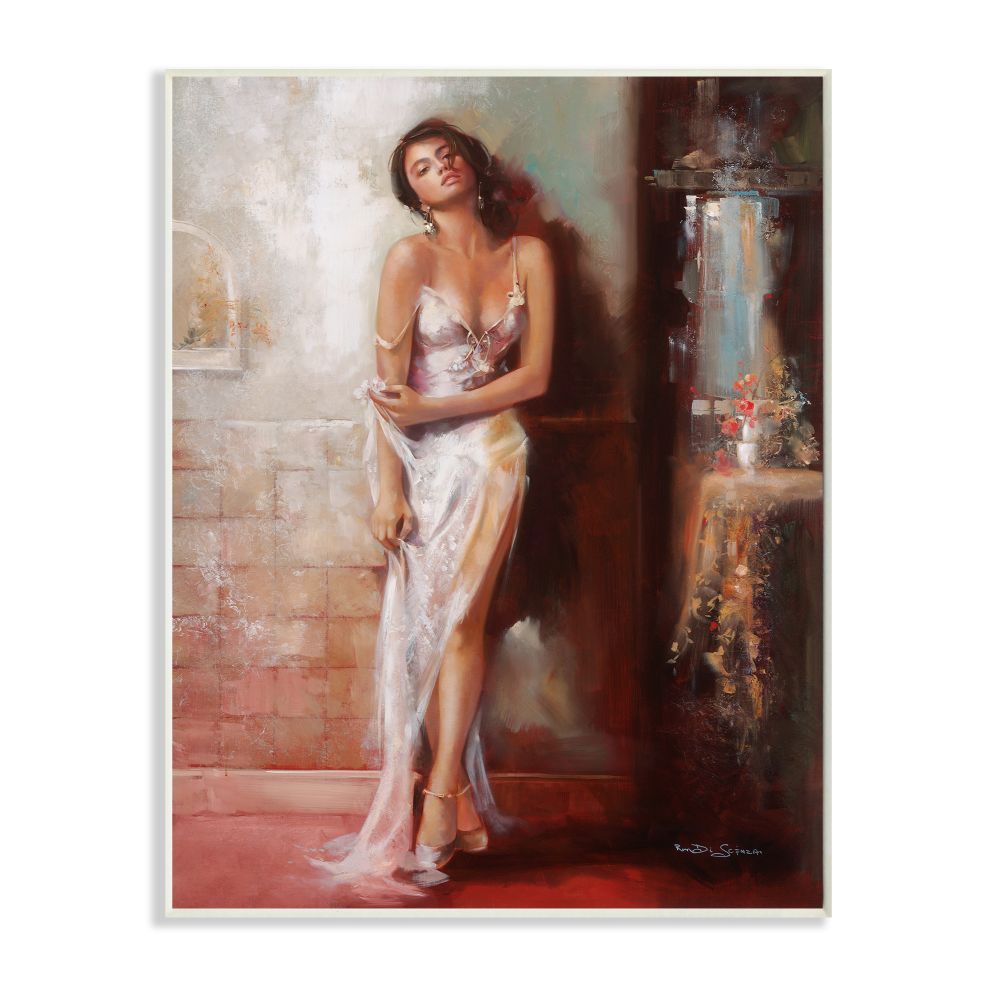 Stupell Industries AB-895-WD-10X15 Alluring Female Posing In Dress Figure Painting Ron Di Scenza 15-in H x 10-in W People Print
