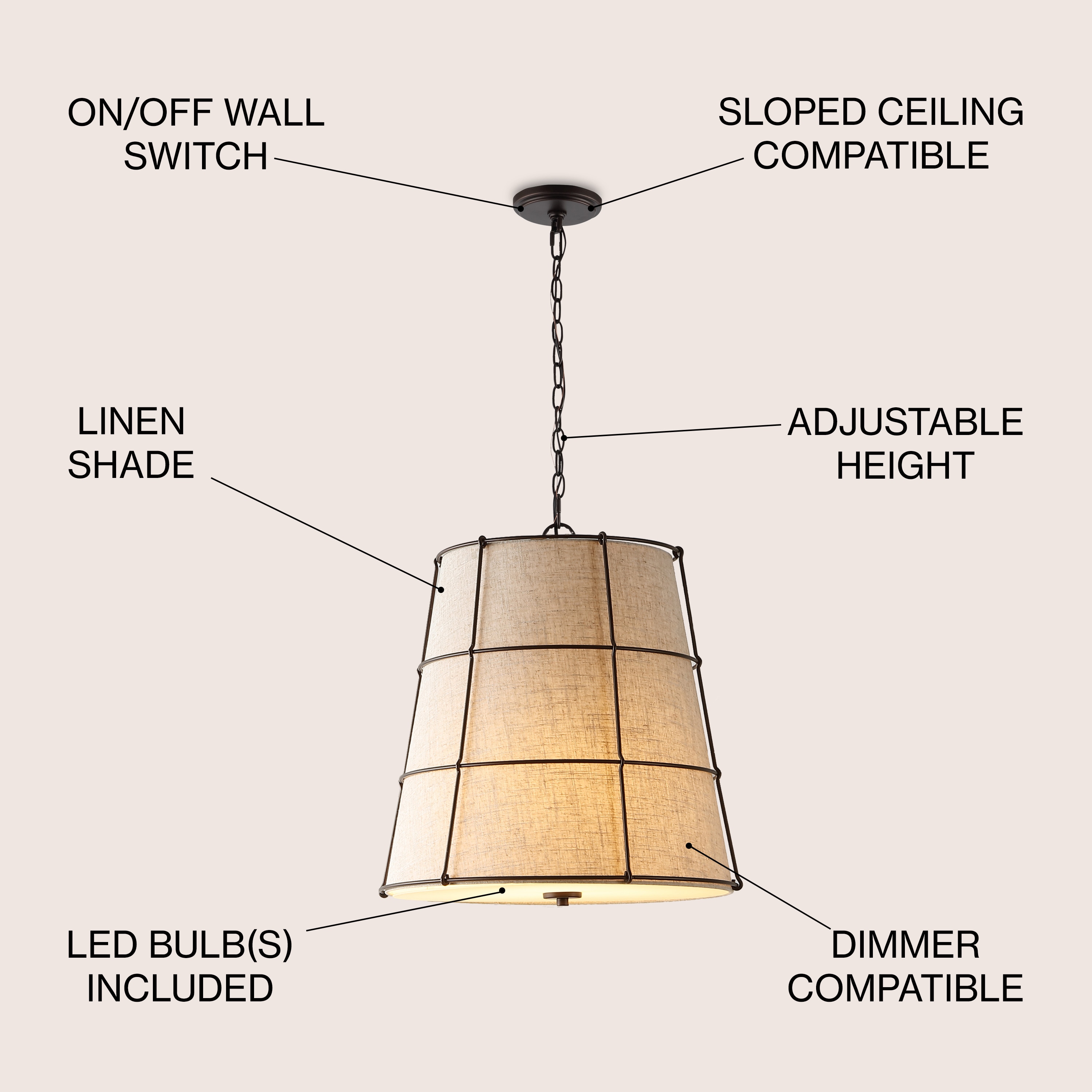 Silas 19" Black and Beige Rustic Farmhouse LED Pendant