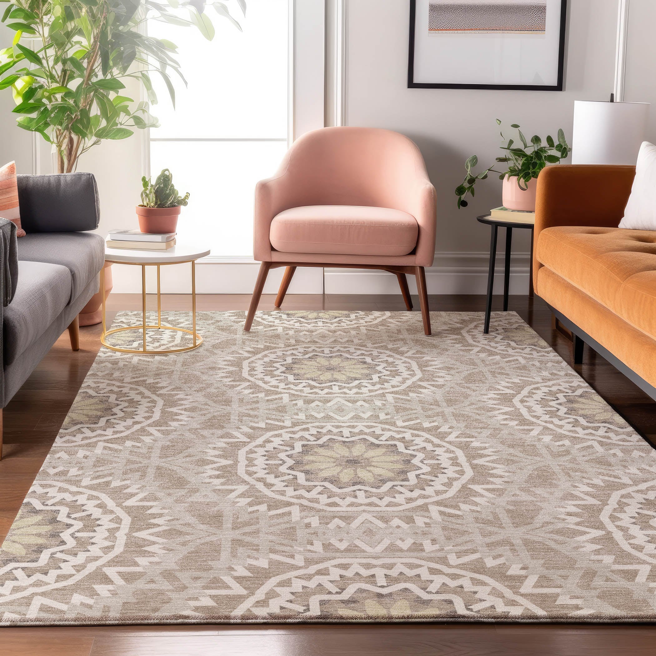 Addison Red Synthetic Washable Non-Slip Rectangular Rug