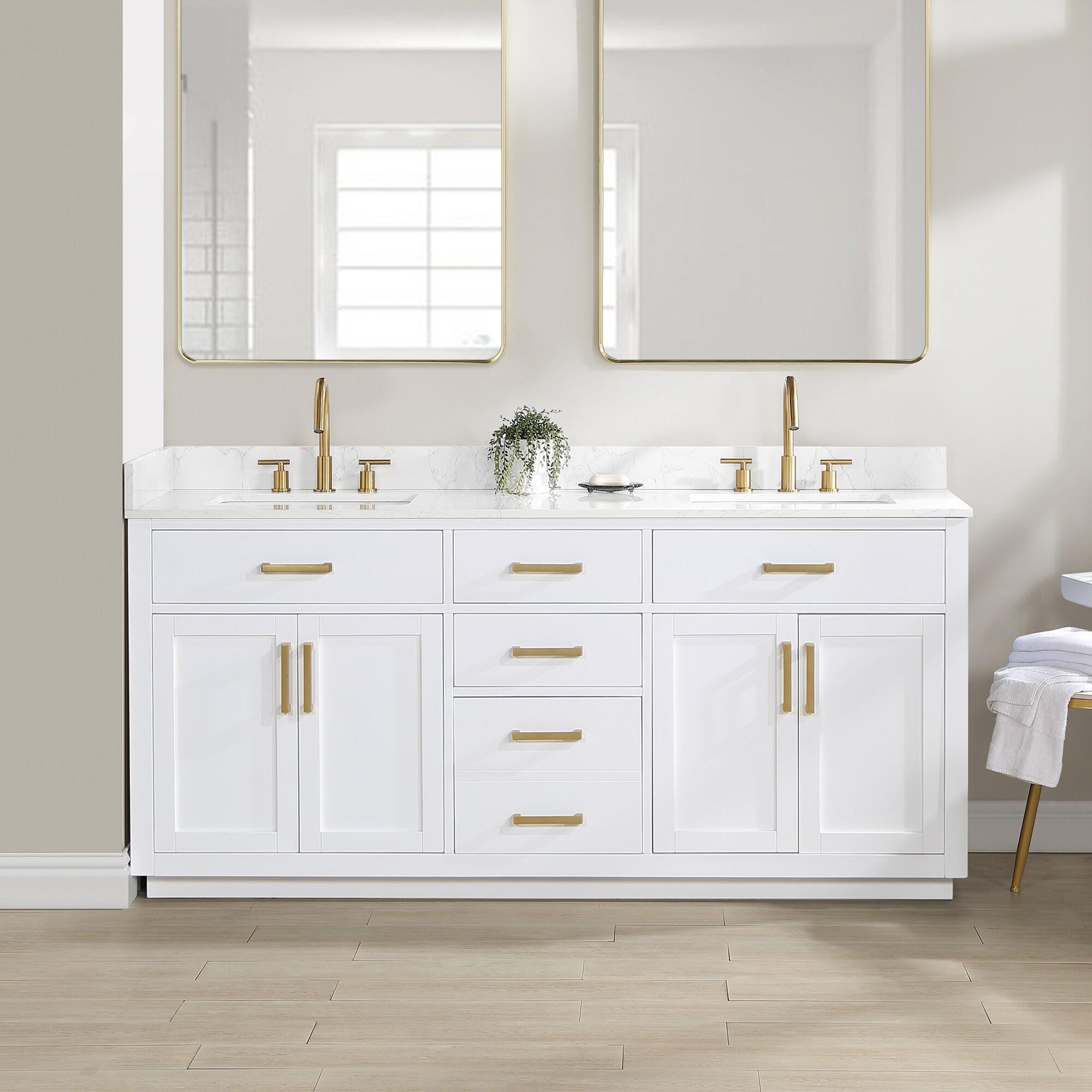 Altair 557072-WH-GW-NM Gavino 72-in White Finish Undermount Double Sink Bathroom Vanity with Grain White Engineered Stone Top