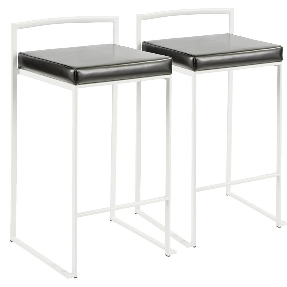 LumiSource B26-FUJI W+BK2 Fuji Set of 2 White, Black 31-in H Bar height Upholstered Stackable Metal Bar Stool
