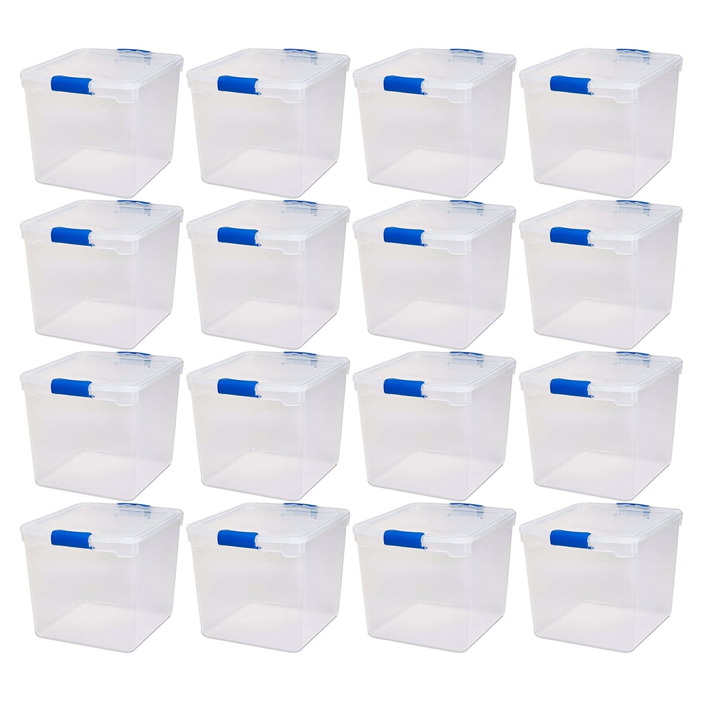 Homz 31 qt Heavy Duty Clear Plastic Latching Stackable Storage Containers, 4 Pk