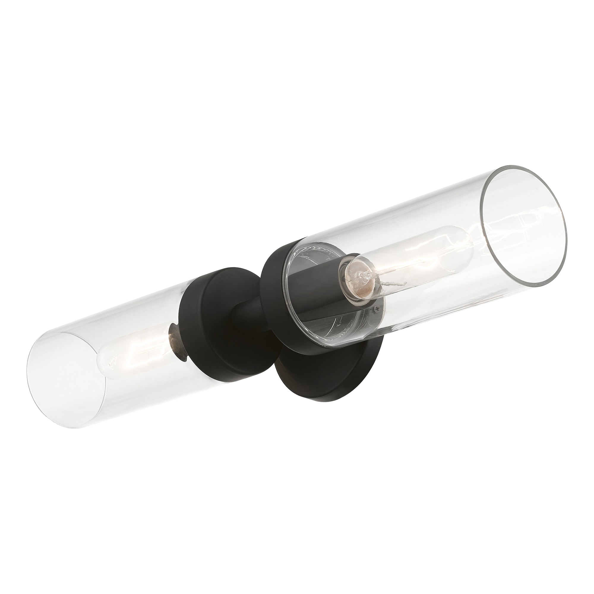Black Steel 2-Light Vanity with Clear Glass Shades