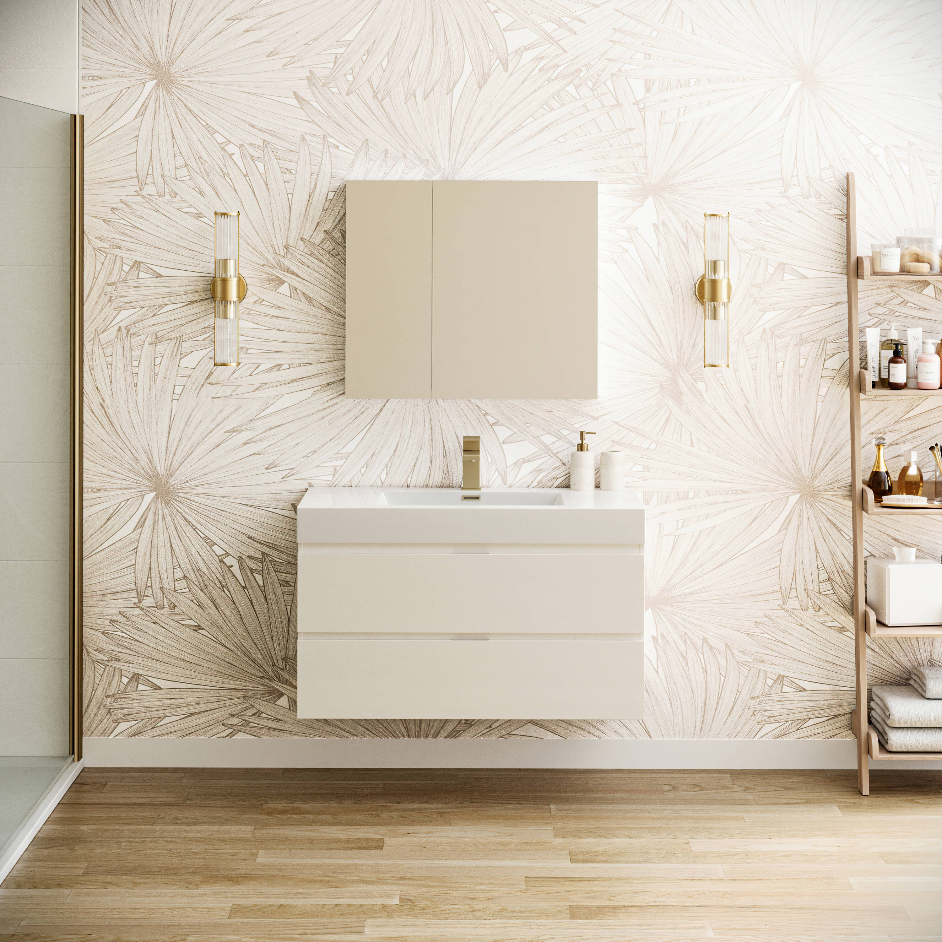 Fresca FVN8342WH Valencia 40-in Glossy White Single sink Floating Bathroom Vanity with White Acrylic Top