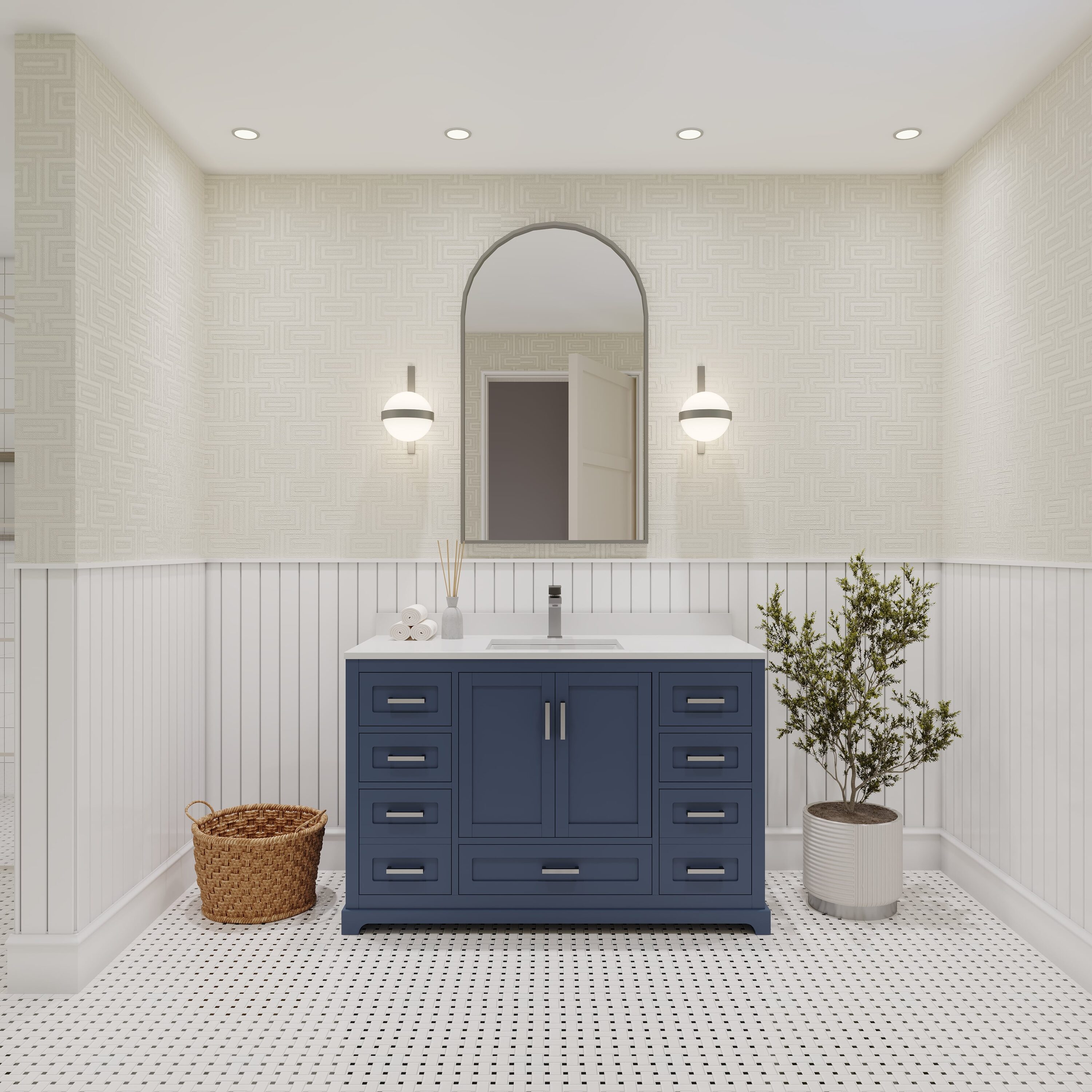 Ayna Decors AVM48NB0002 Maya 48-in Navy Blue Bathroom Vanity Base Cabinet without Top