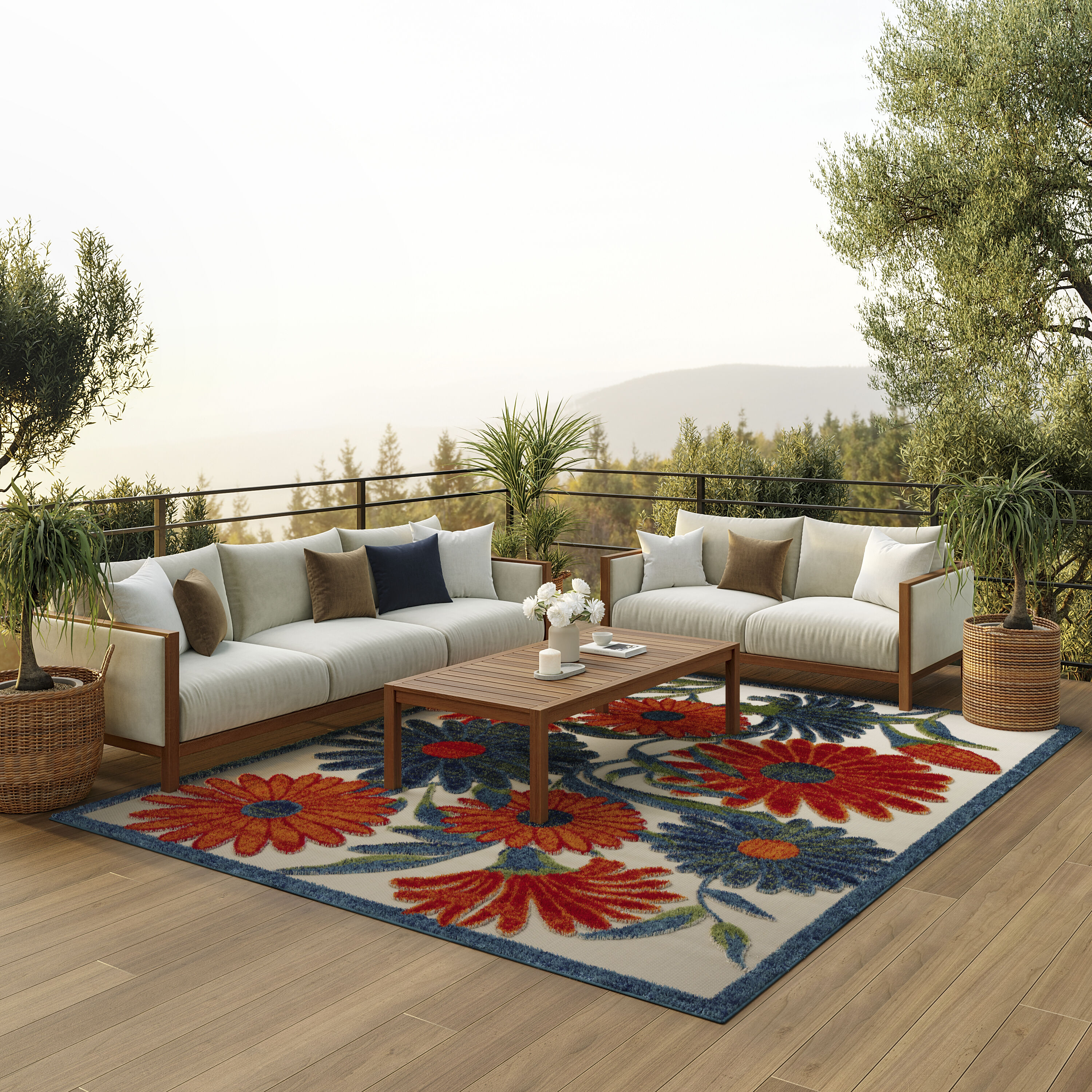 Nourison Home 099446952738 10 x 14 (ft) Loomed Polypropylene Ivory Multicolor Rectangular Indoor/Outdoor Floral/Botanical Area rug