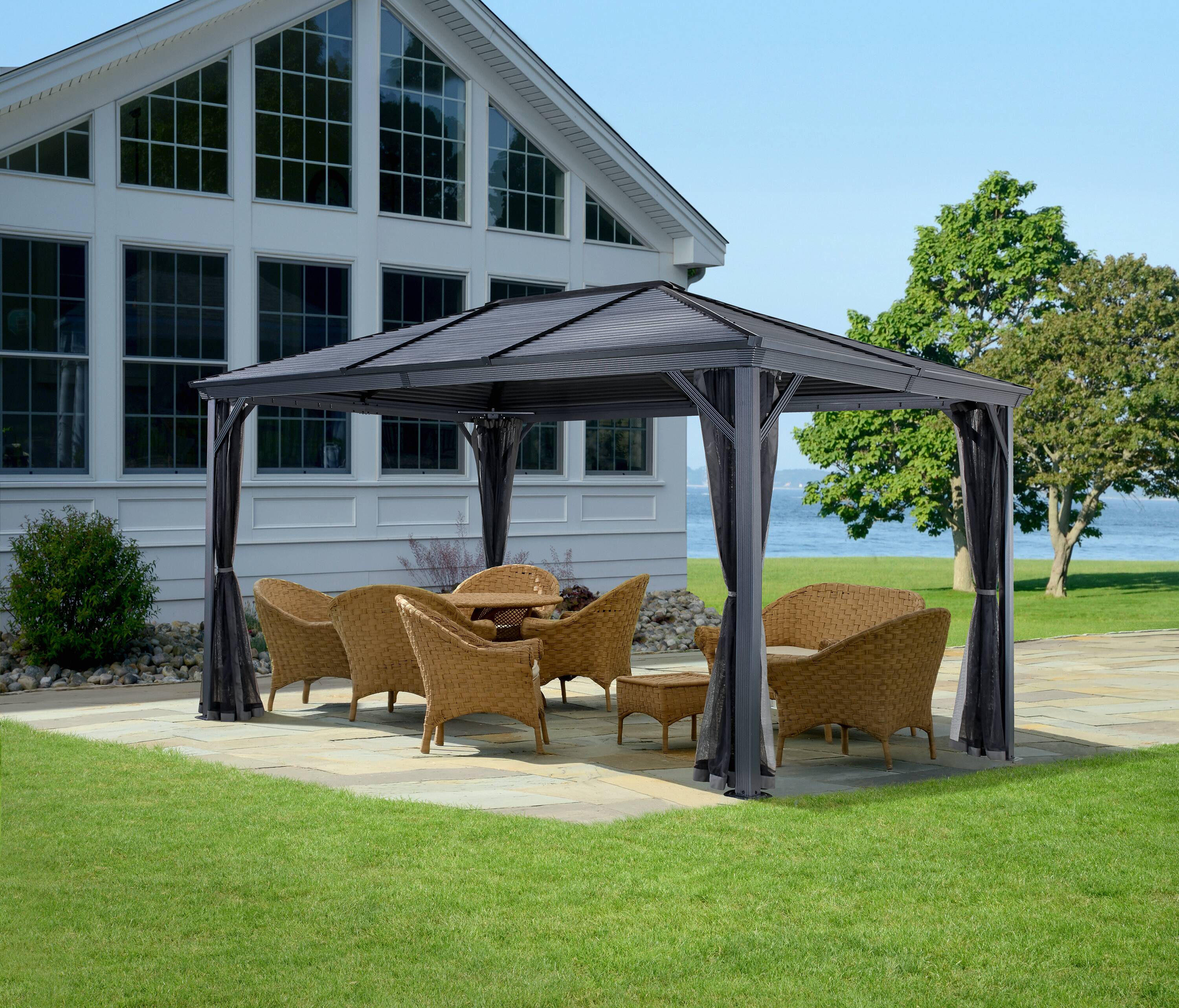 10 x 10 Meridian Gazebo Graphite Roof - Yardistry