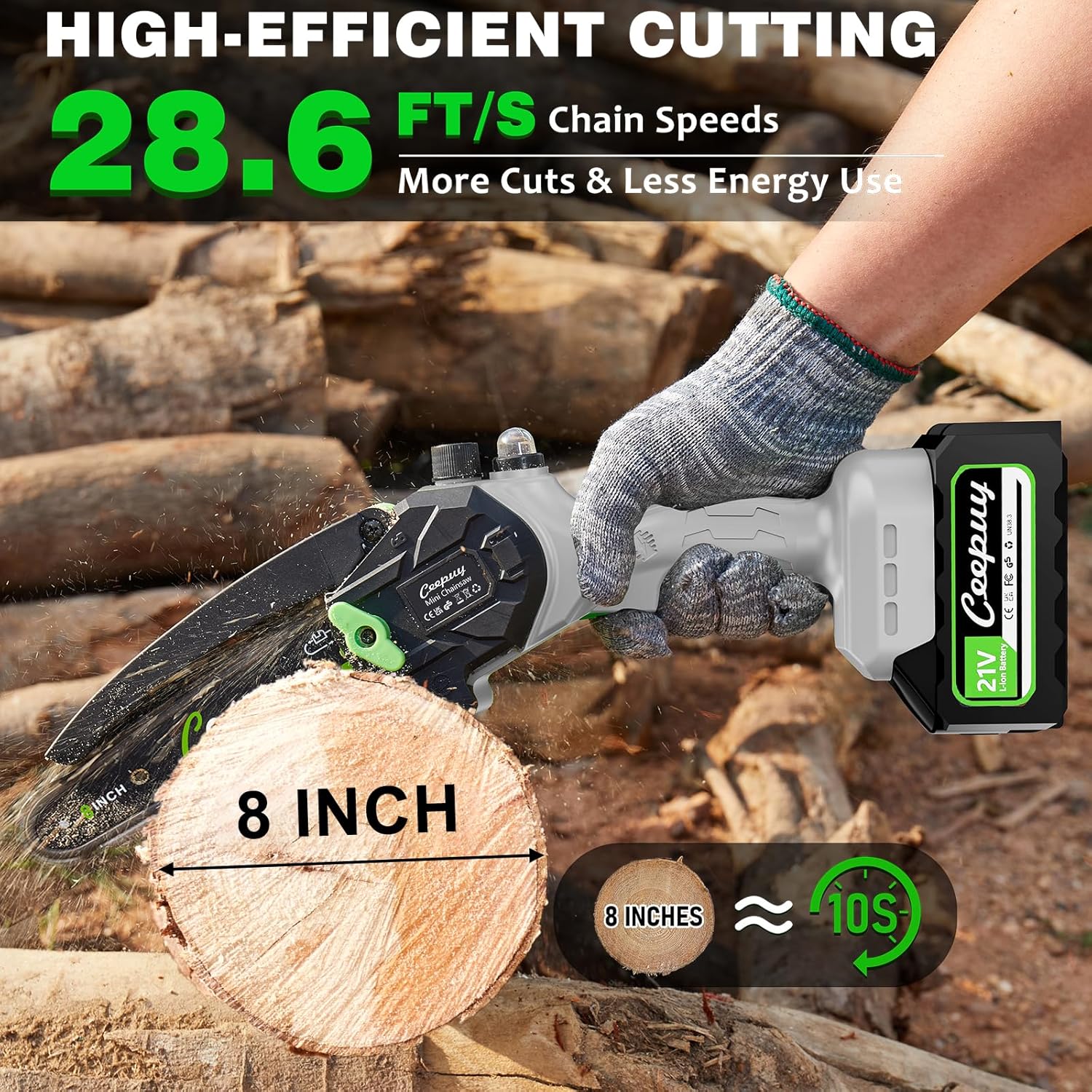 Ceepuy Mini Chainsaw Cordless 8 Inch with 2x 4000mAh Batteries