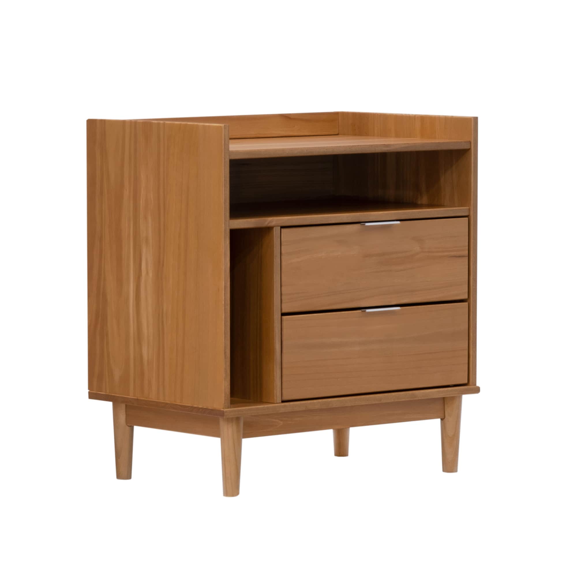 LOVMOR SF-M-B185P168987 MidCentury Modern Solid Wood 2Drawer Gallery Nightstand  Caramel