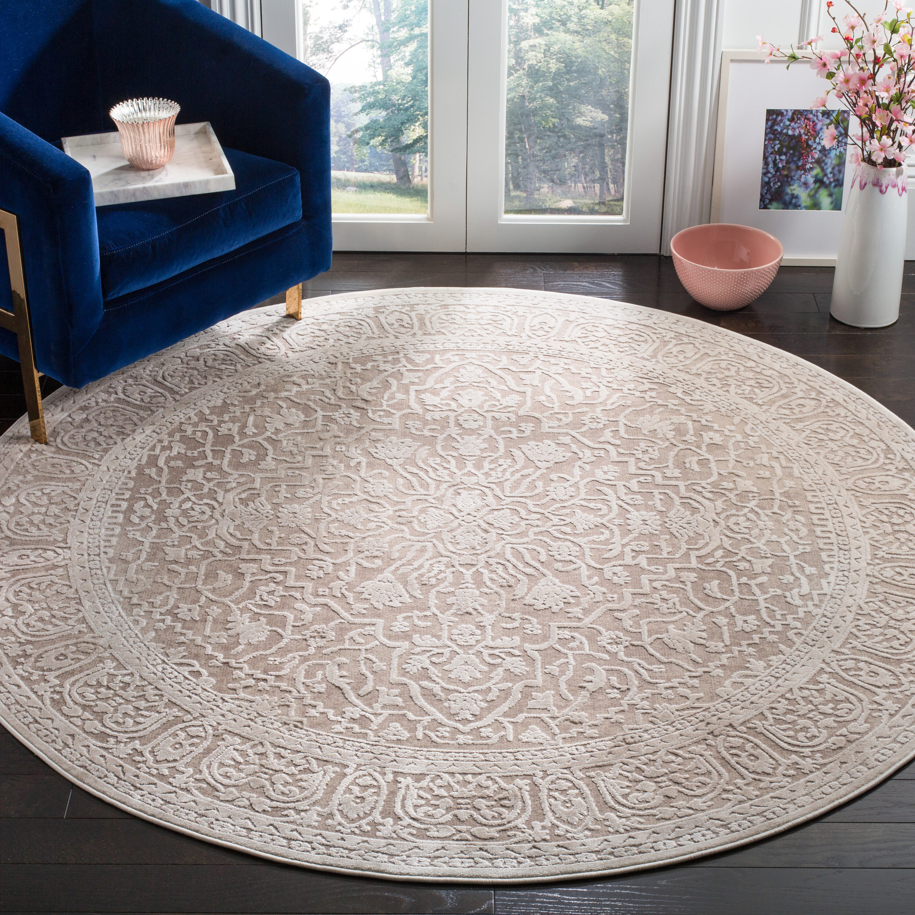 Safavieh RFT670A-7R Reflection 670A Beige Cream Traditional Round 6ft-7-in x 6ft-7-in Rug