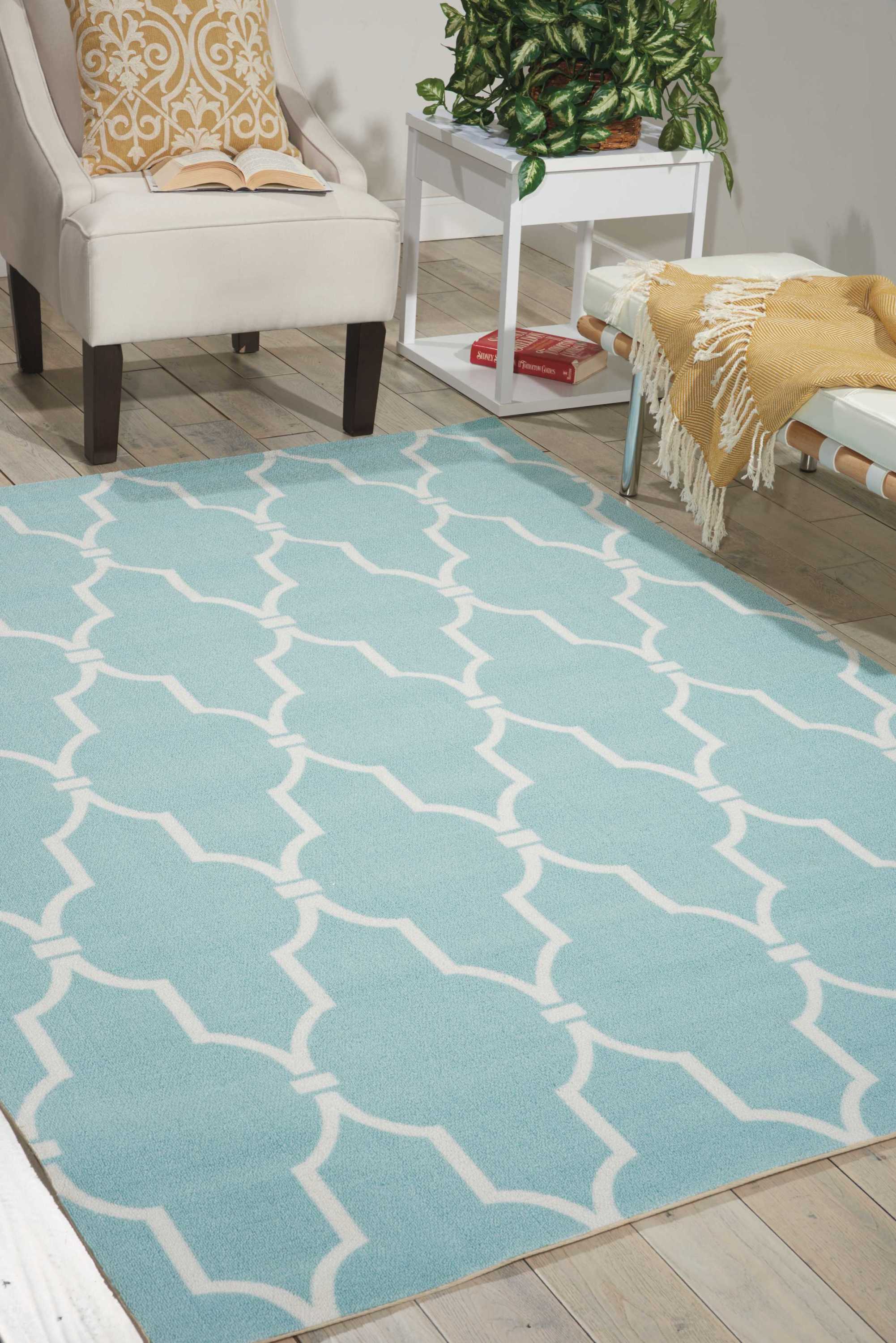 Home and Garden 5 X 7 (ft) Aqua Indoor/Outdoor Abstract Area Rug in Blue | - Nourison 21276