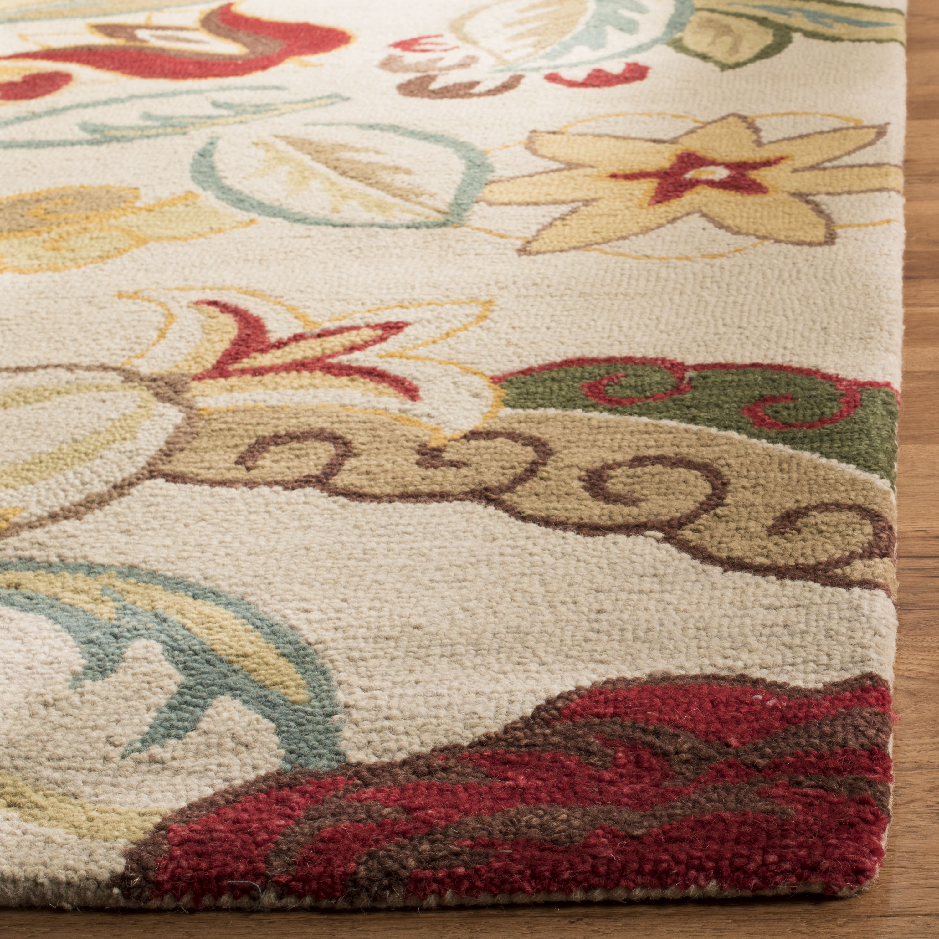 Blossom Beige and Multicolor 8' Square Wool Floral Rug