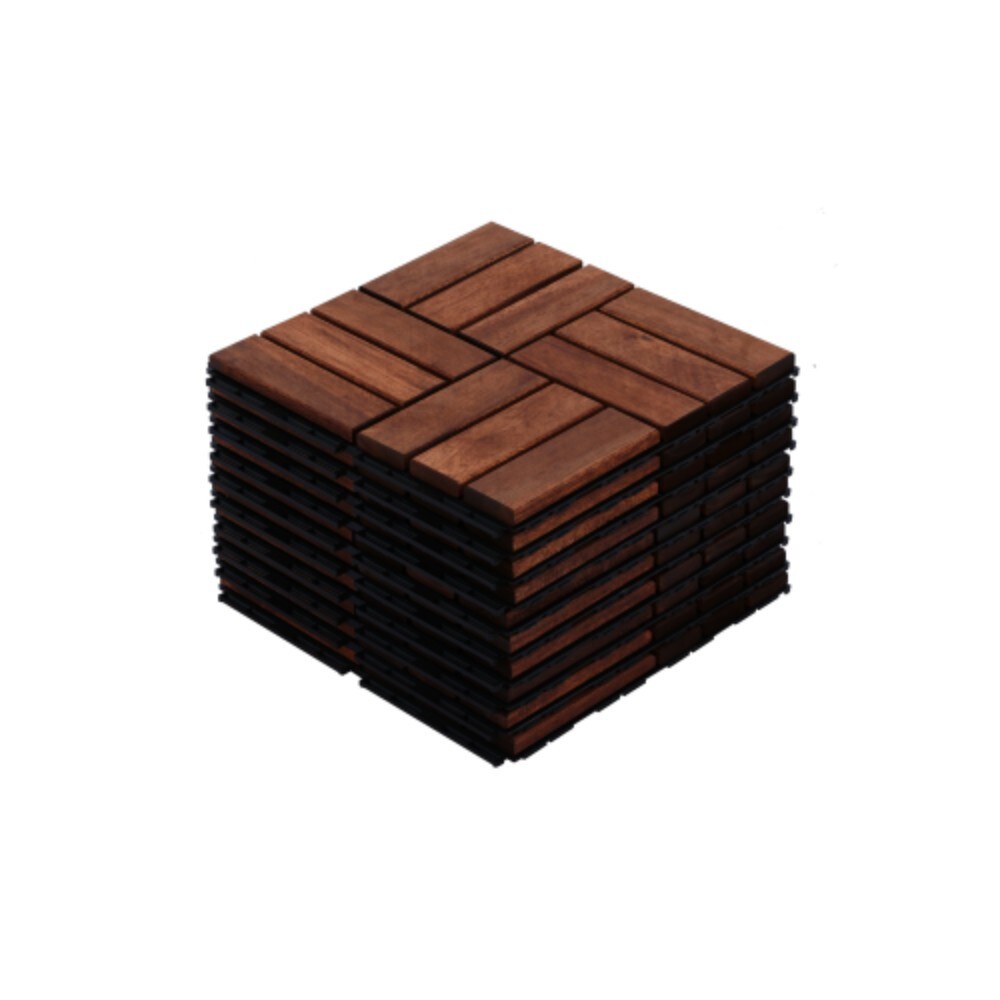 Tatayosi 10 brown 12x12in acacia wood interlocking deck tiles checker pattern for patio balcony poolside