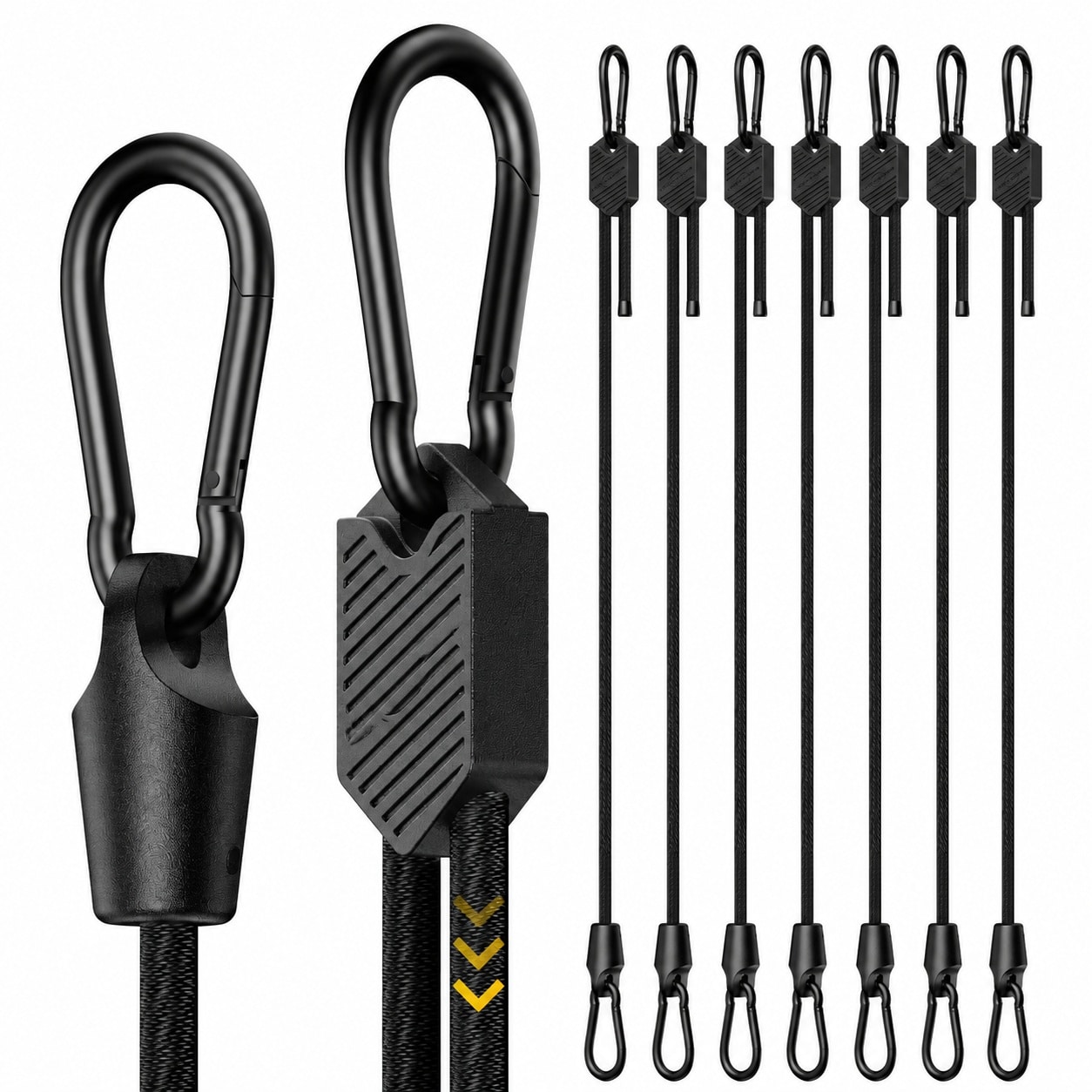 Etokfoks  48 in Adjustable Carabiner Bungee Cords Black 8 Pack with Hooks for Cargo Bike Luggage and Carts