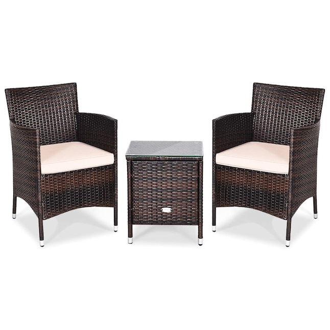 Goplus Costway 3 Piece Rattan Patio Conversation Set With Cushions In The Sets Department At Com - 3pc Rattan Garden Patio Furniture Set Grey