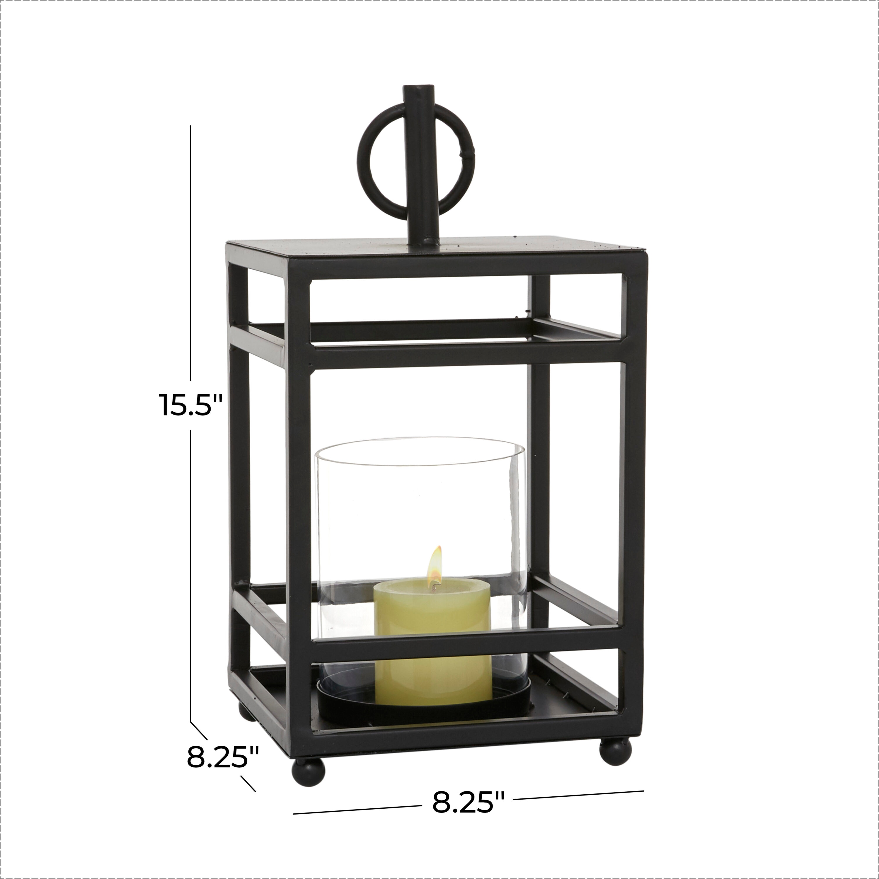Contemporary Matte Black Metal & Glass Tabletop Lantern