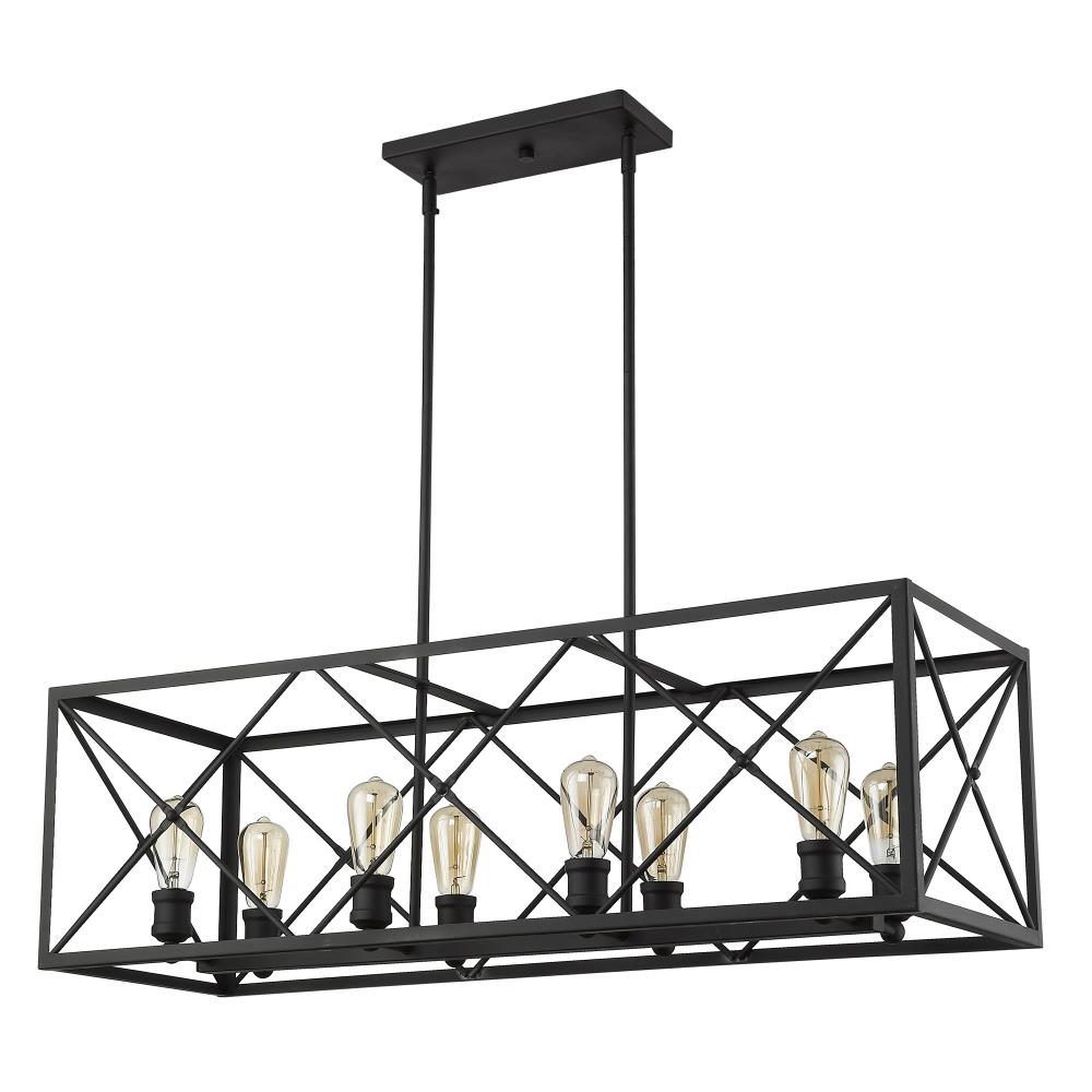 Brooklyn Matte Black 8-Light Island Pendant with Metal Framework