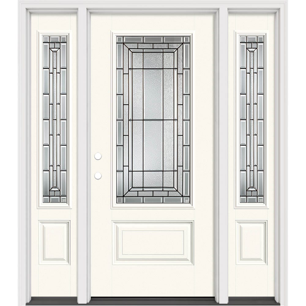 Masonite 633128 Sequence 64-in x 80-in x 4-9/16-in Fiberglass 3/4 lite Right-hand inswing Modern White Painted Prehung Slab Front Door with Sidelights with Brickmould Insulating core