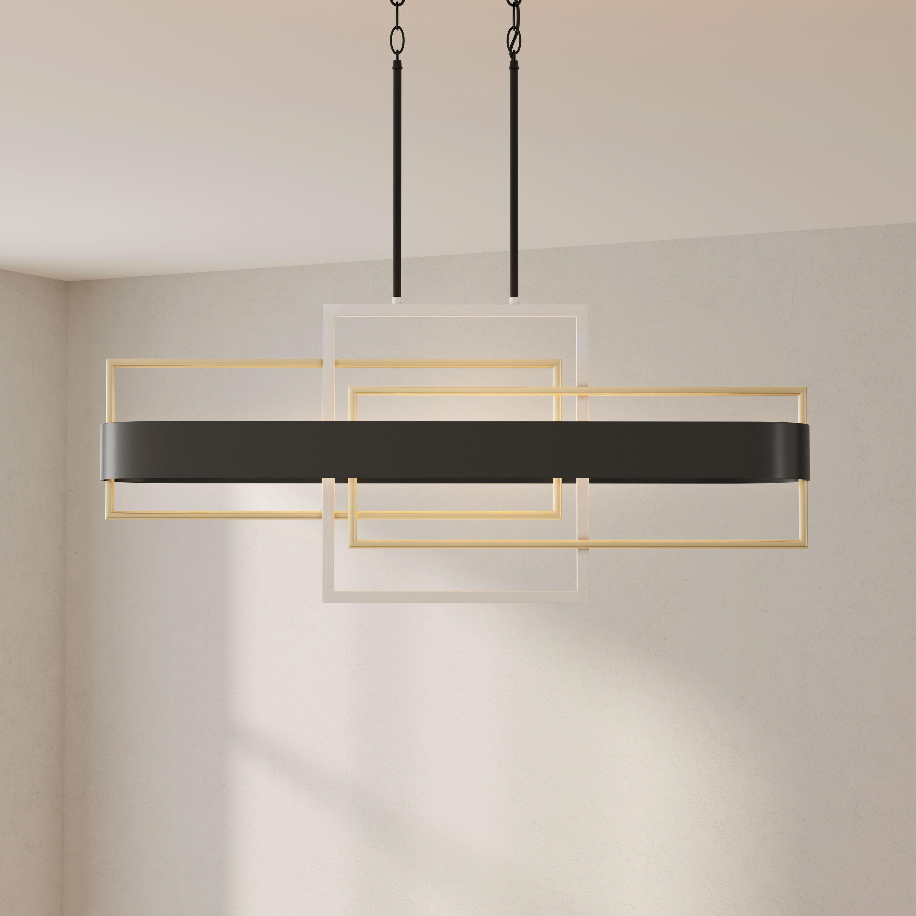 Adagio 38" Black Steel Linear Chandelier with Geometric Accents