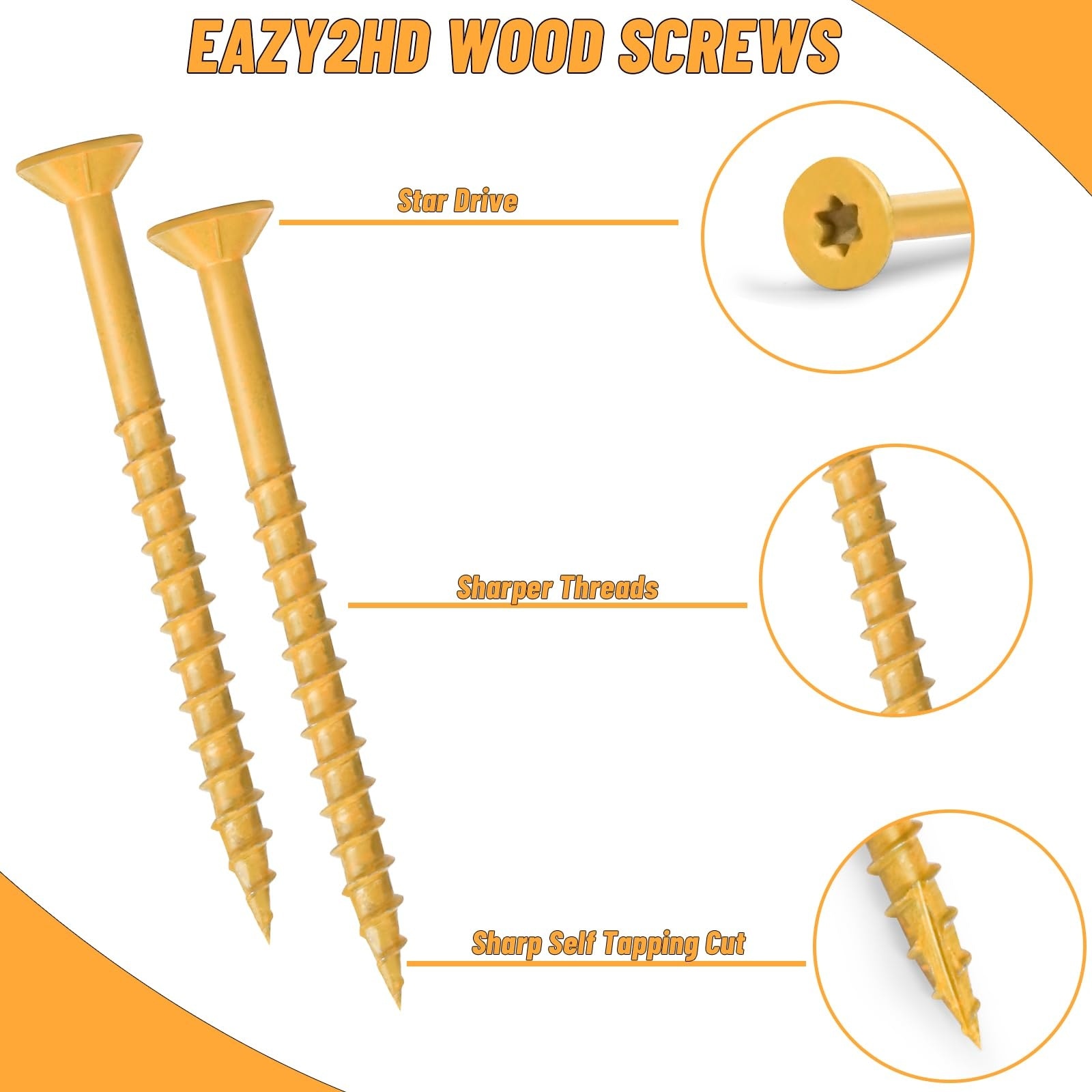 Etokfoks  steel oxide coated exterior wood screws number 10 x 3 1 2 in torx flat head self tapping rust resistant deck screws 285 pack for