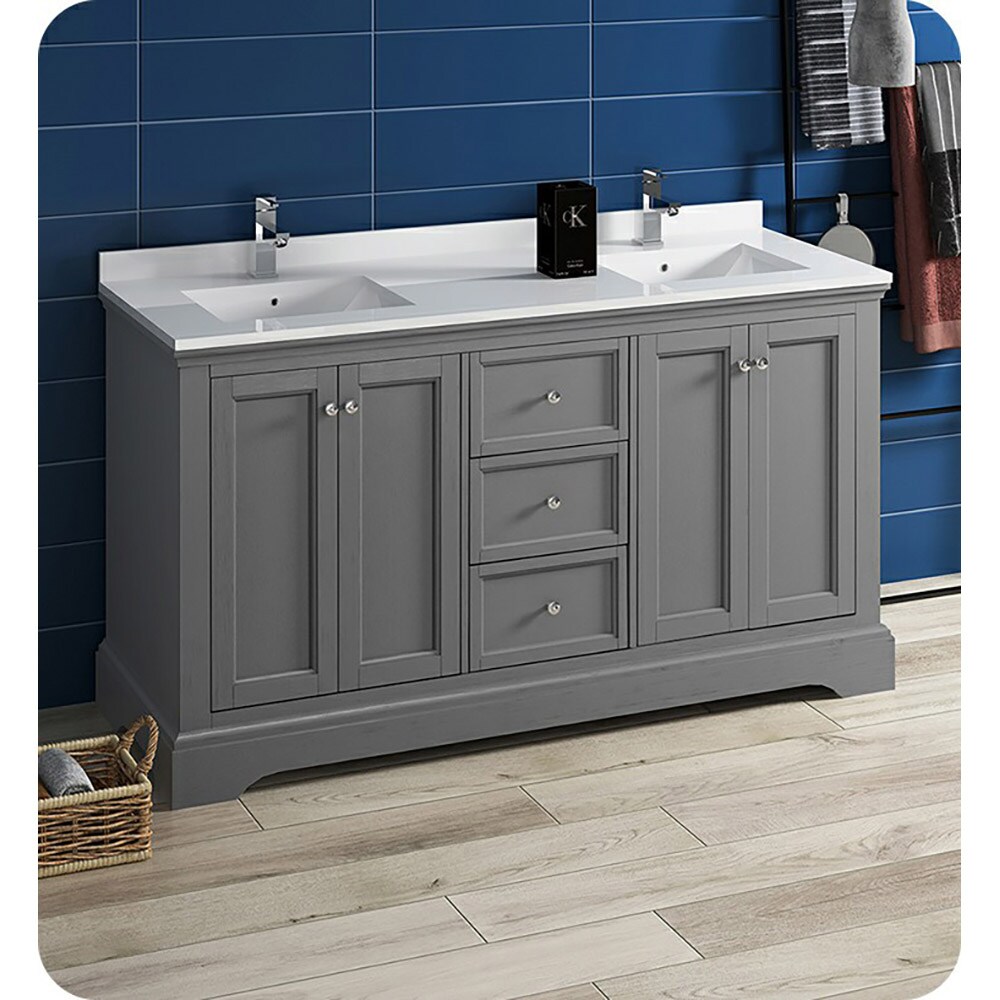 Gray Double Freestanding Wood Bathroom Vanity Cabinet
