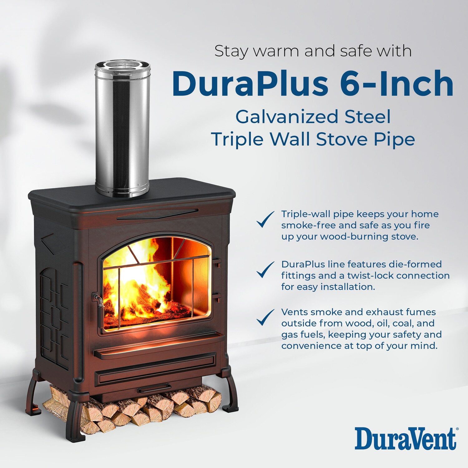 DuraVent 6 in. Dia. x 68 in. L Stainless Steel Double Wall Stove Pipe