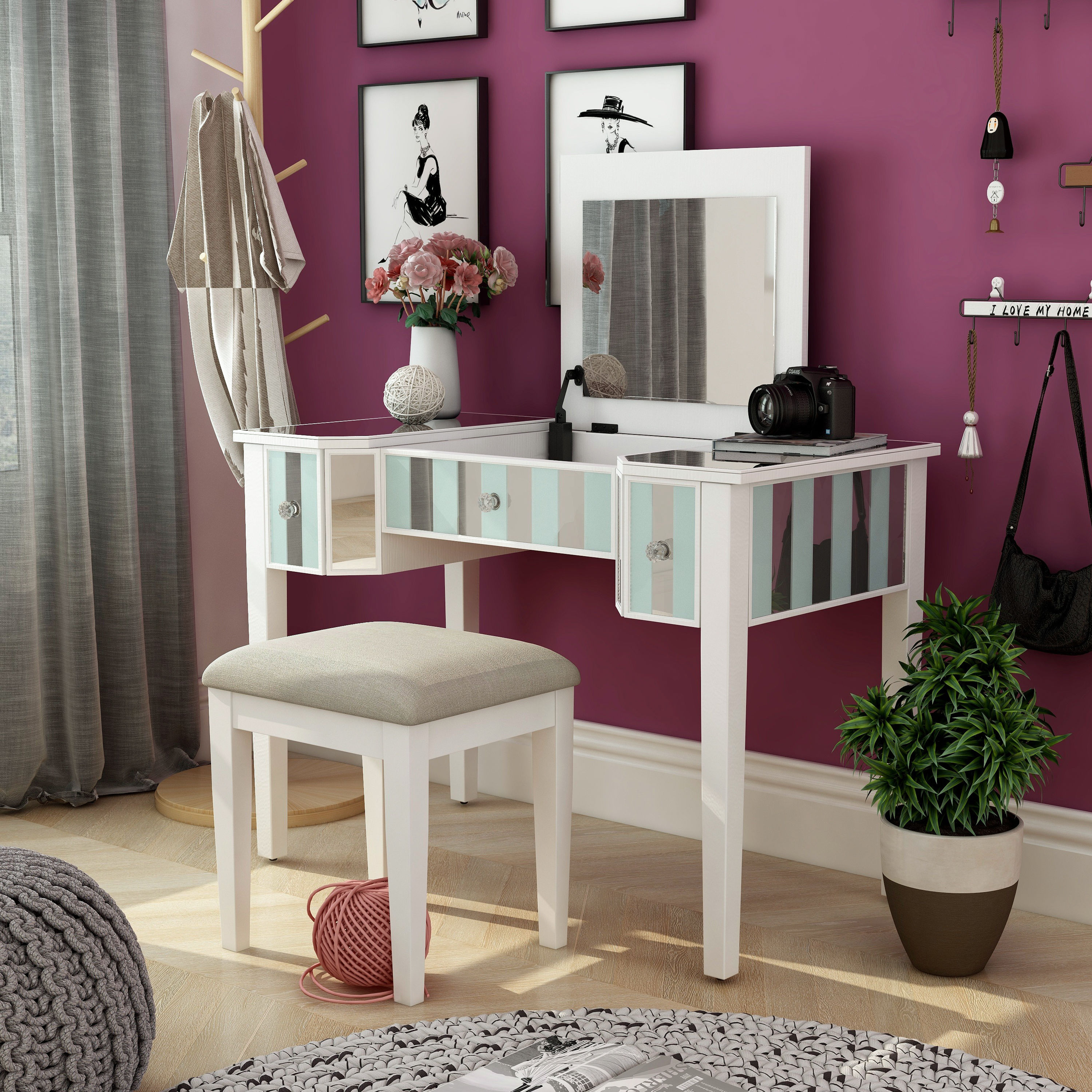 Furniture of America IDF-DK6385WH 42-Inches White Makeup Vanity