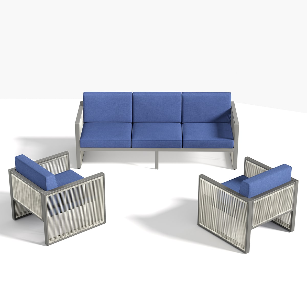 Rilyson FSFHGW1311-1 ForestHaven 3 -Piece Woven Patio Sofa Conversation Set with Blue Cushions