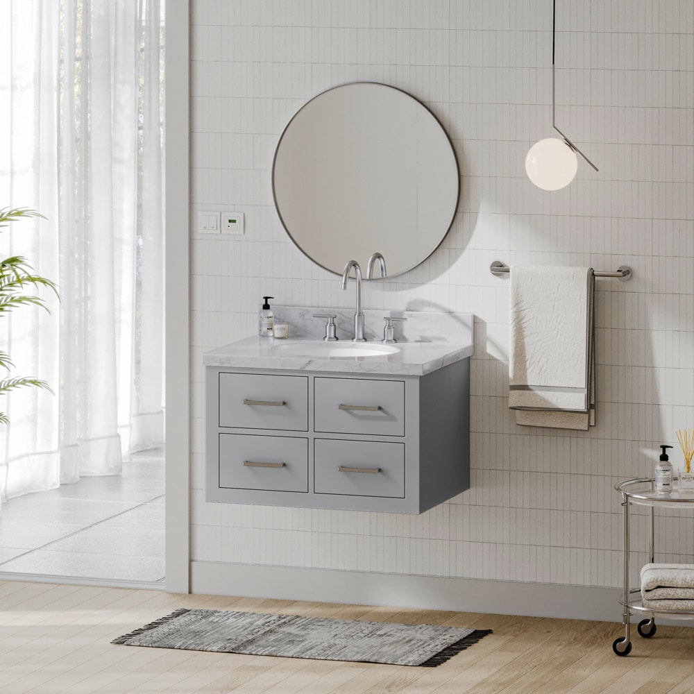 ARIEL W031SCWOVOGRY Hutton 31-in Grey Undermount Single sink Floating Bathroom Vanity with Carrara White Marble Marble Top