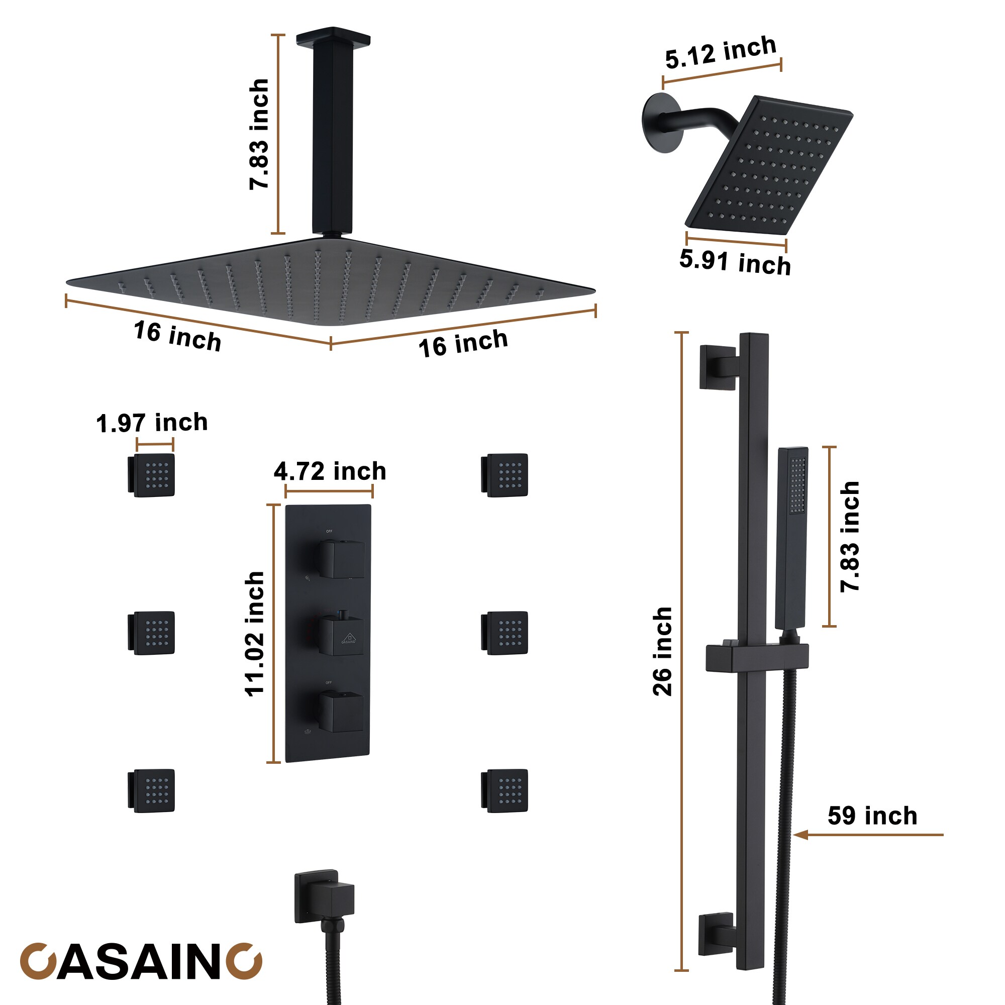 CASAINC KCHS0019-16MB Showerhead-Bar-Panels - View #5