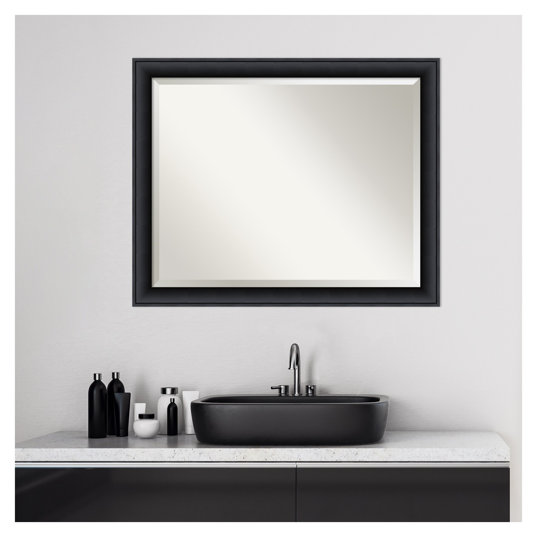 Amanti Art Nero Black 31.38-in x 25.38-in Satin Black Bathroom Vanity ...