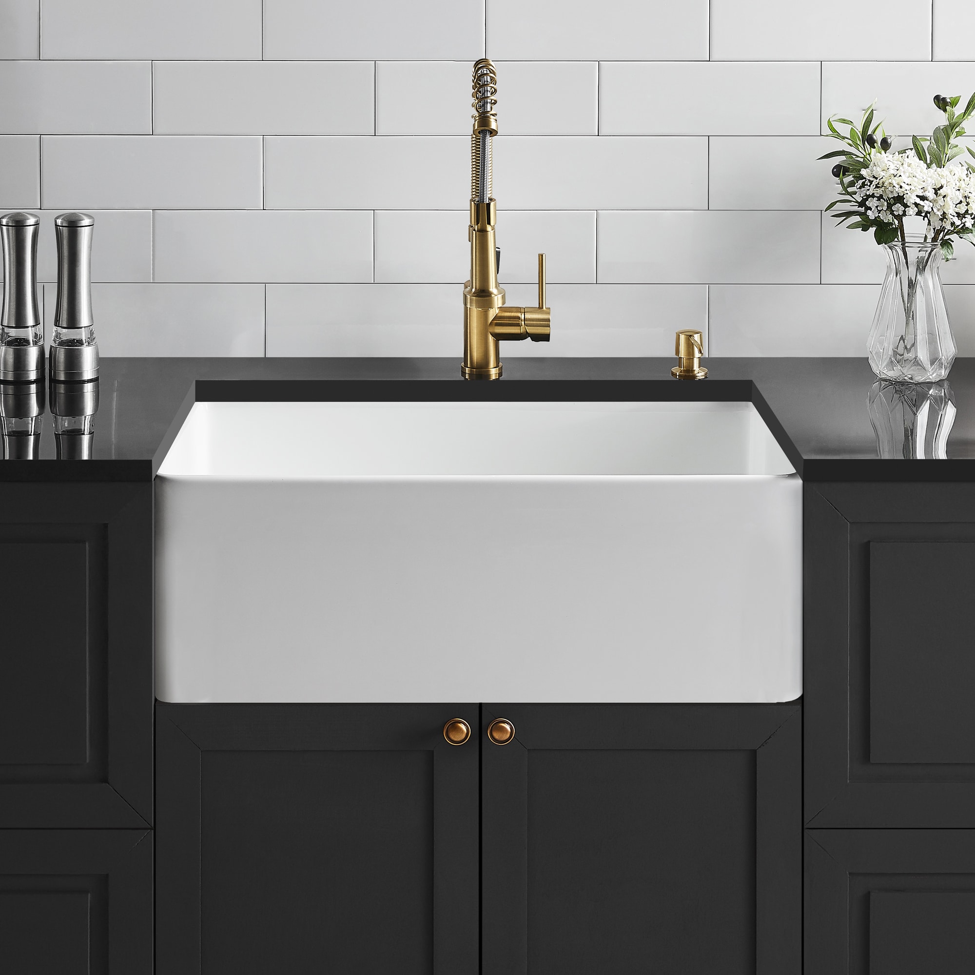 Clihome Fireclay Farmhouse Kitchen Sink Undermount 36-in x 18-in White ...