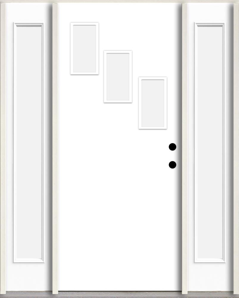 RELIABILT LO1062427 Spotlights 60-in x 80-in x 4-5/8-in Fiberglass 1/4 lite Left-hand inswing Primed Unfinished Prehung Front Door with Sidelights Insulating core