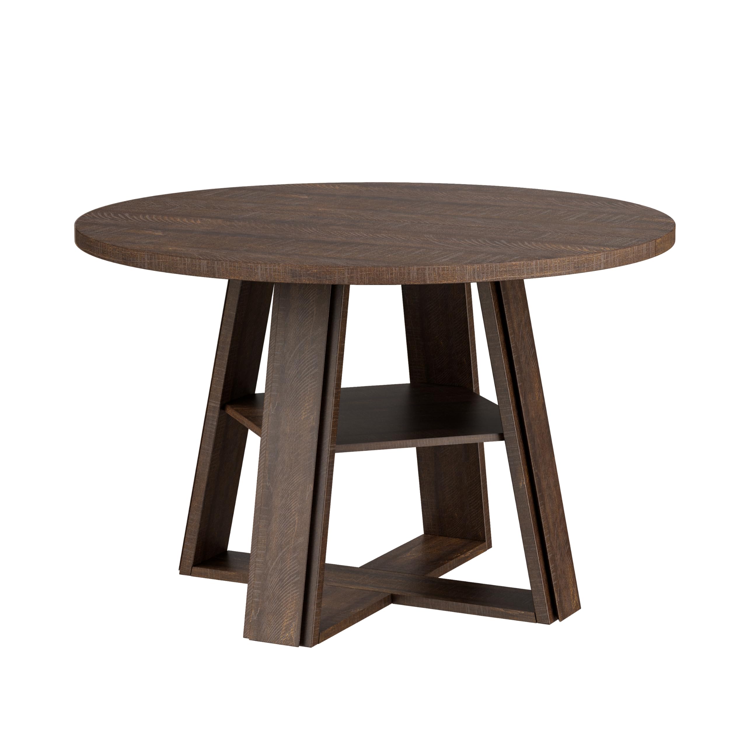 GarveeLife - 43.3-in Dark Brown Round Dining Table for 2-4 People with Storage Shelf