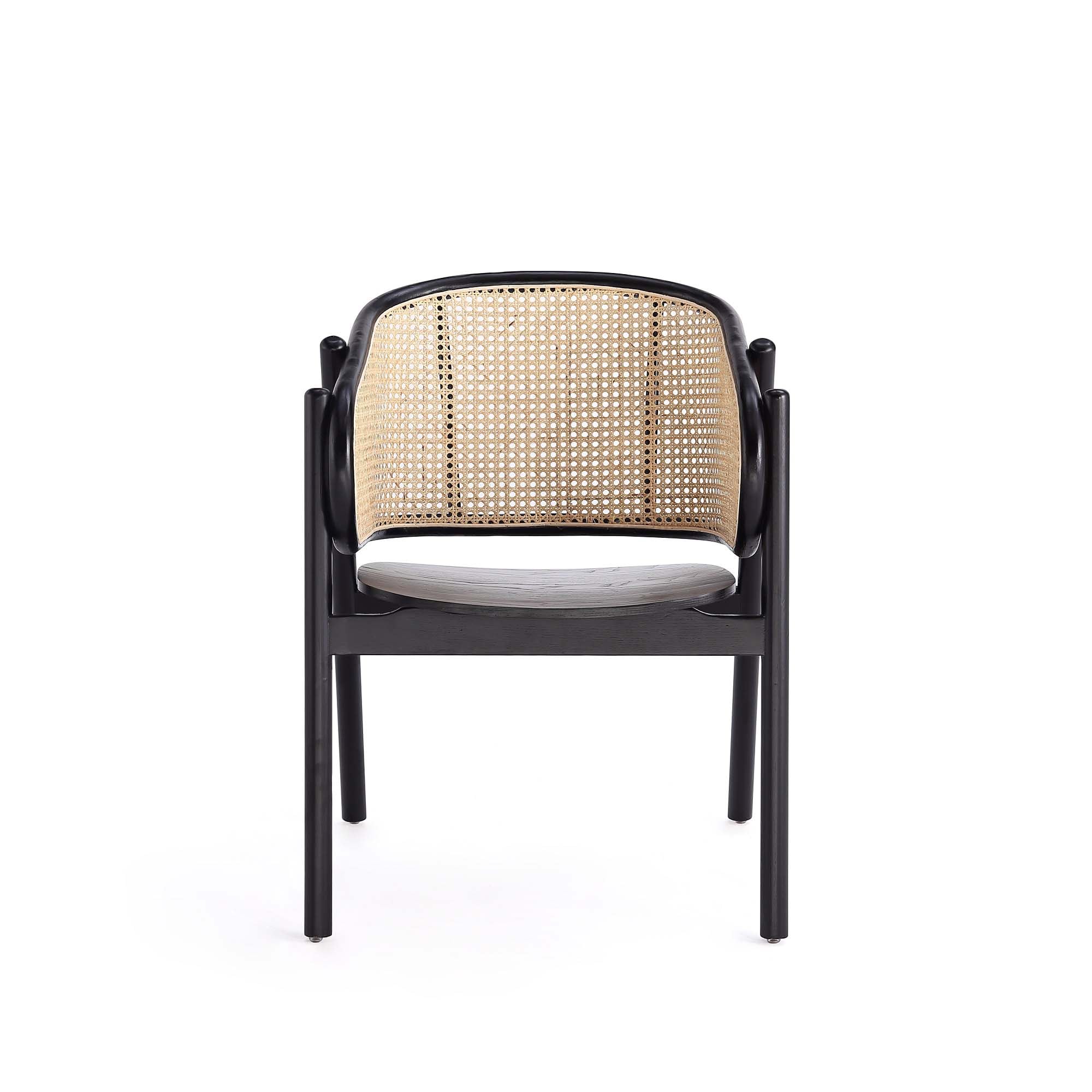 Black Ash Wood Round Dining Table with 4 Cane Chairs