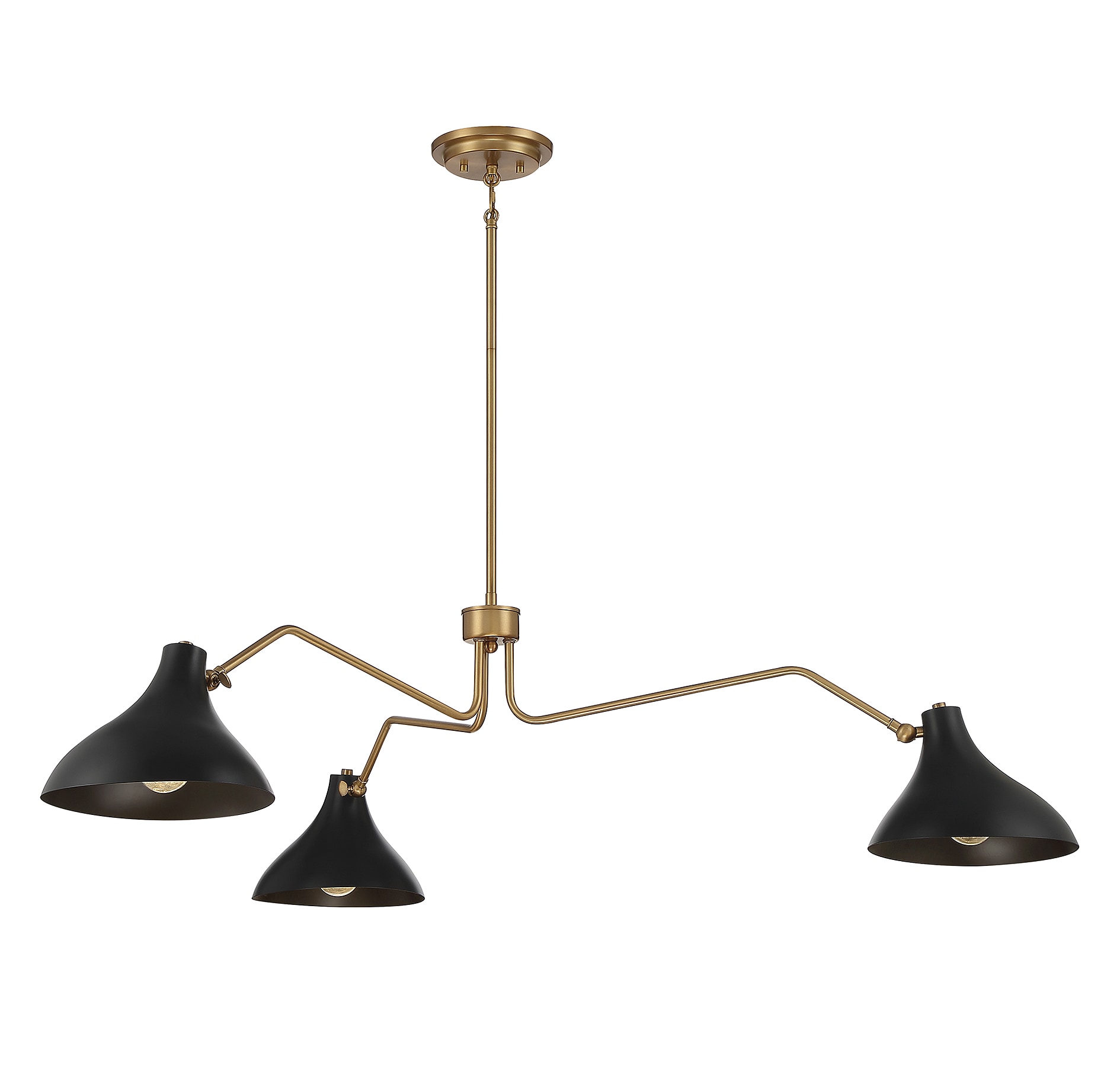 Vintage-Inspired Matte Black and Natural Brass 3-Light Pendant